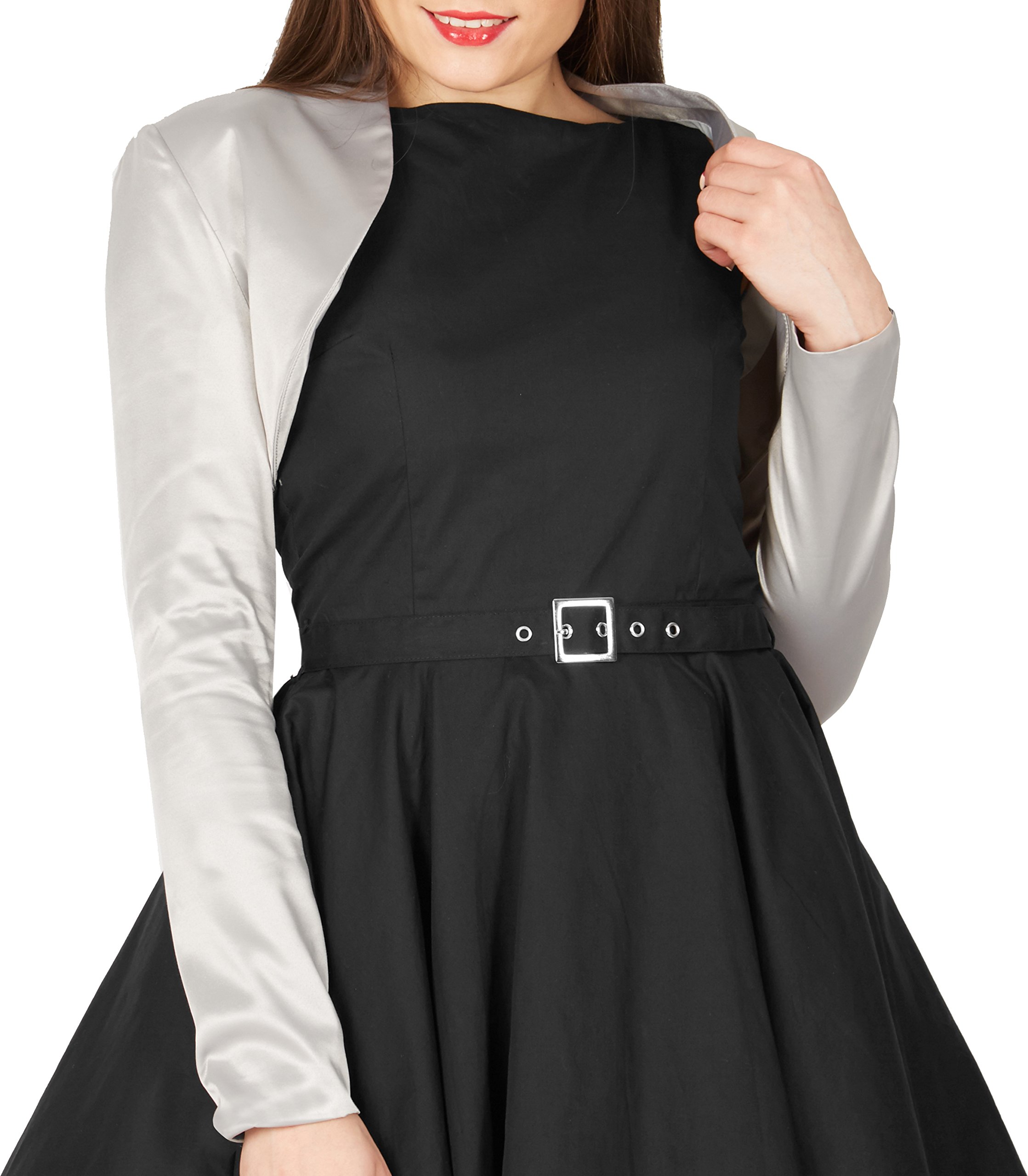 BlackButterfly Boléro Satin Femme Manches Longues Doublé | Col montant ou rabattu, Ouvert devant, À enfiler, Sans fermeture, Épaulettes, Tailles XS-5XL