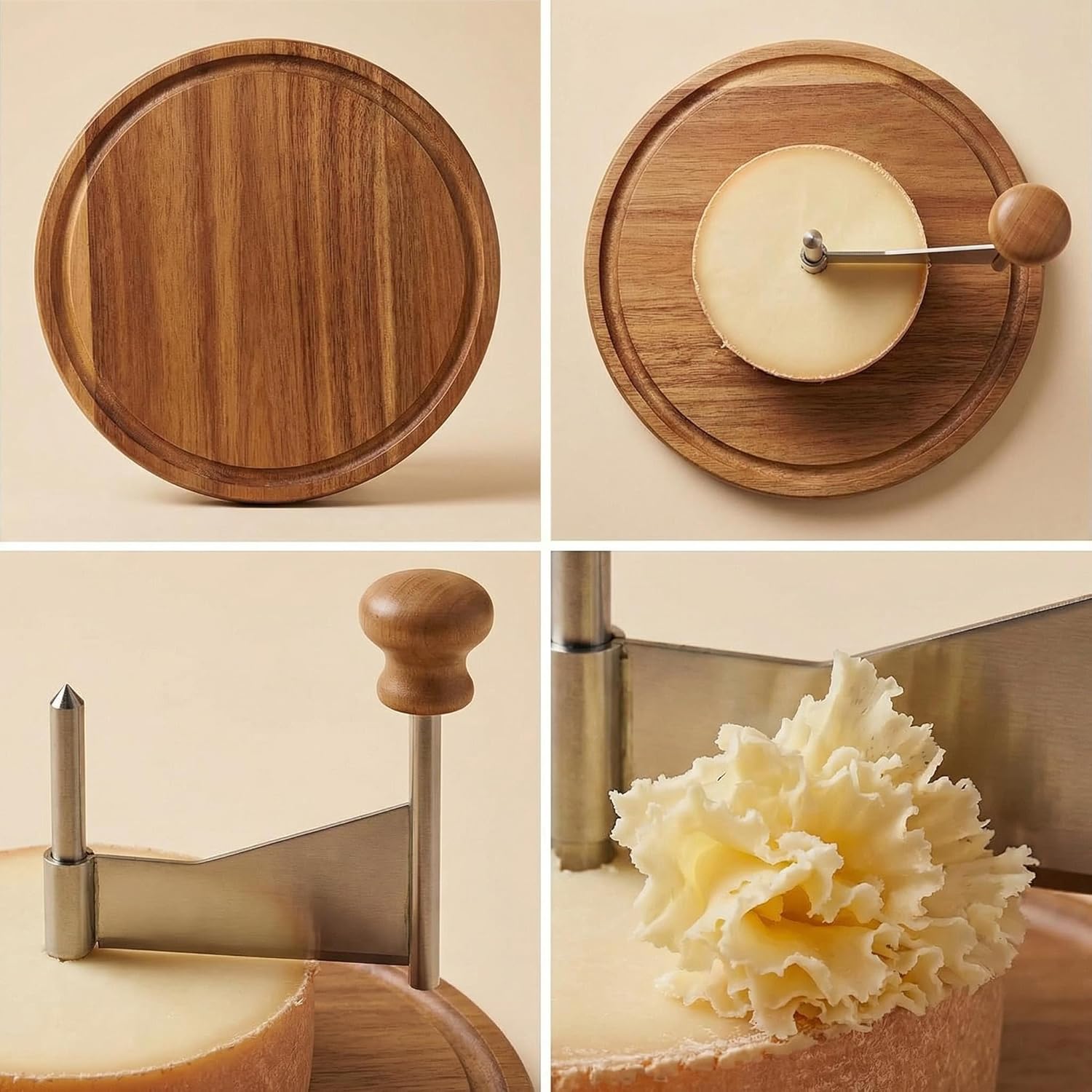 Cheese Curler Wheel for Tête de Moine & Chocolate - Swiss Girolle Shaver with Sharp Stainless Steel Blade & Wood Base to Create Beautiful Rose-Shaped Cuts, for Restaurants, Cafe and Home Use