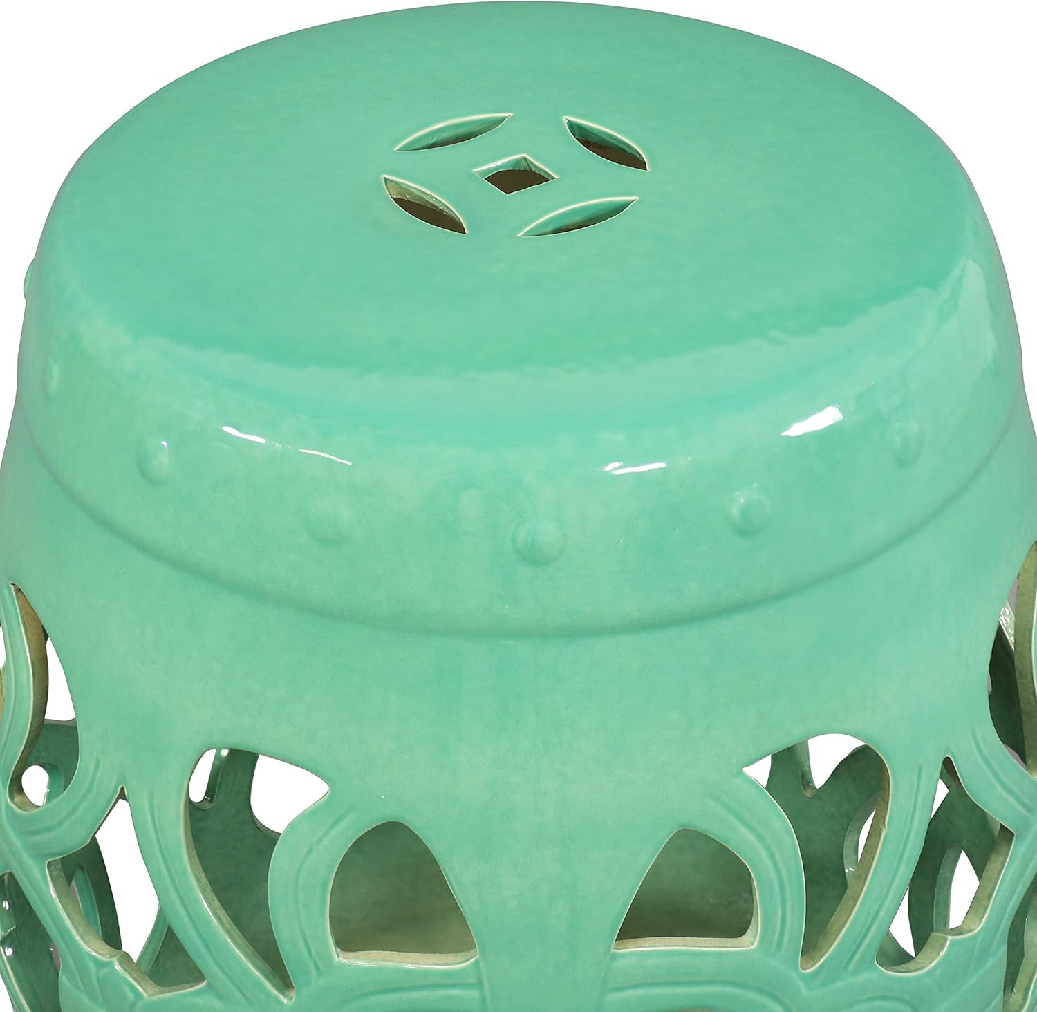 Sunnydaze Knotted Quatrefoil Ceramic Decorative Garden Stool - Modern Indoor/Outdoor Glazed Round Drum Side Table - Multipurpose Accent Piece - Jade -18" : Patio, Lawn & Garden