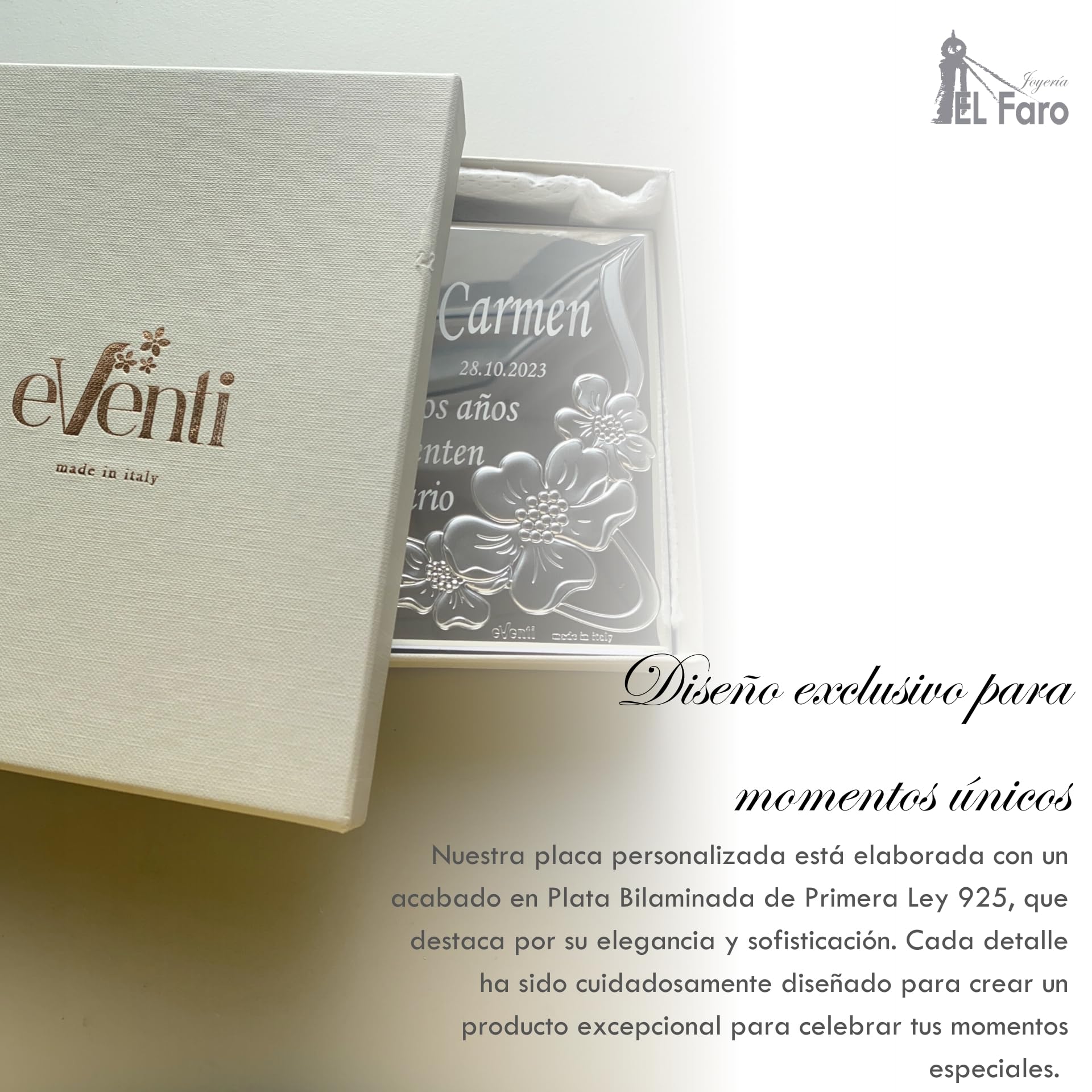 JOYERÍA EL FARO | Placa aniversario | Placa aniversario de bodas | Grabado personalizado | Presentación en estuche premium | Celebra vuestros años de amor juntos | Disponible en 2 tamaños
