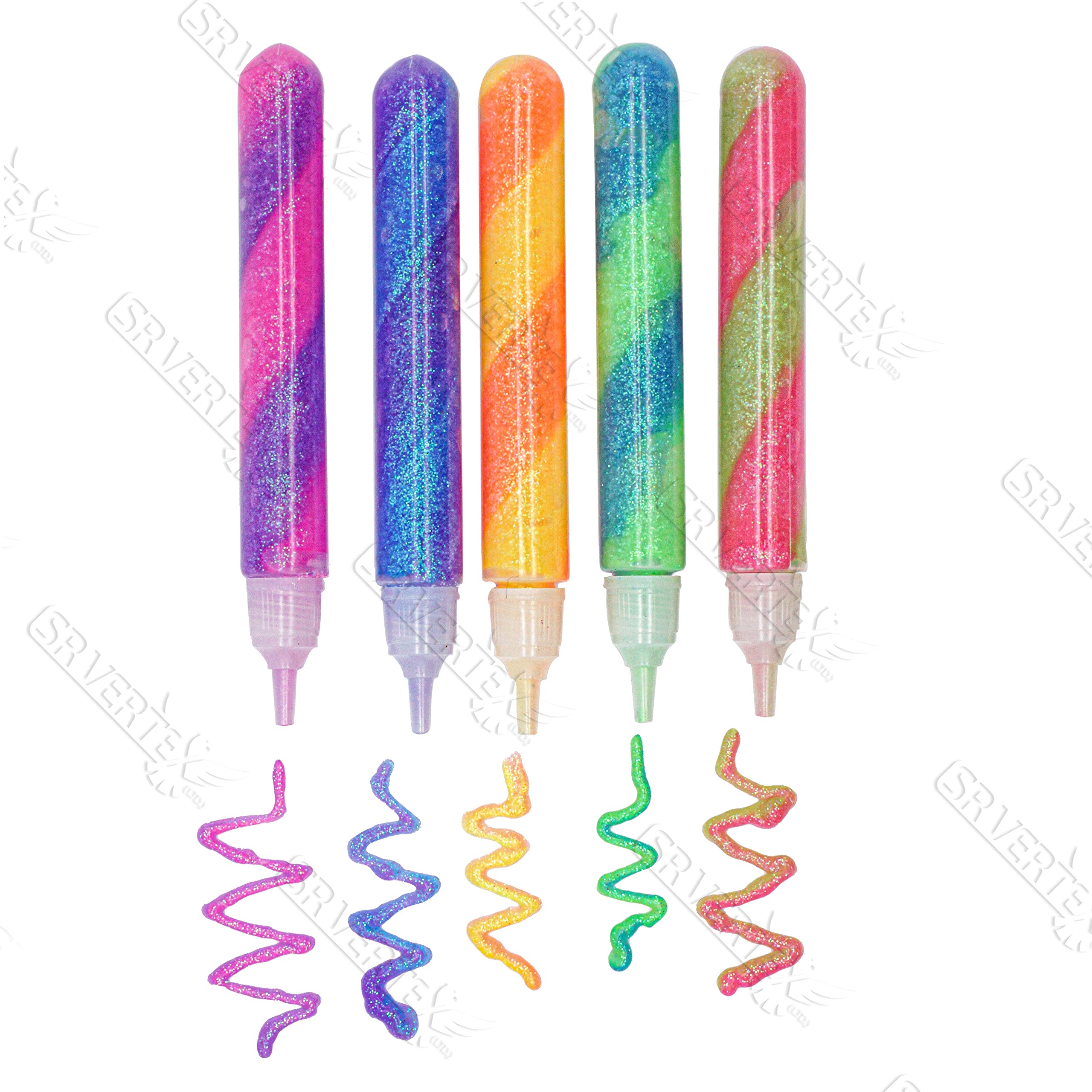 5 Penne Colla Glitter Lavabile HOVUK | Arcobaleno Bicolore Per Bambini | Craft E Scrapbooking
