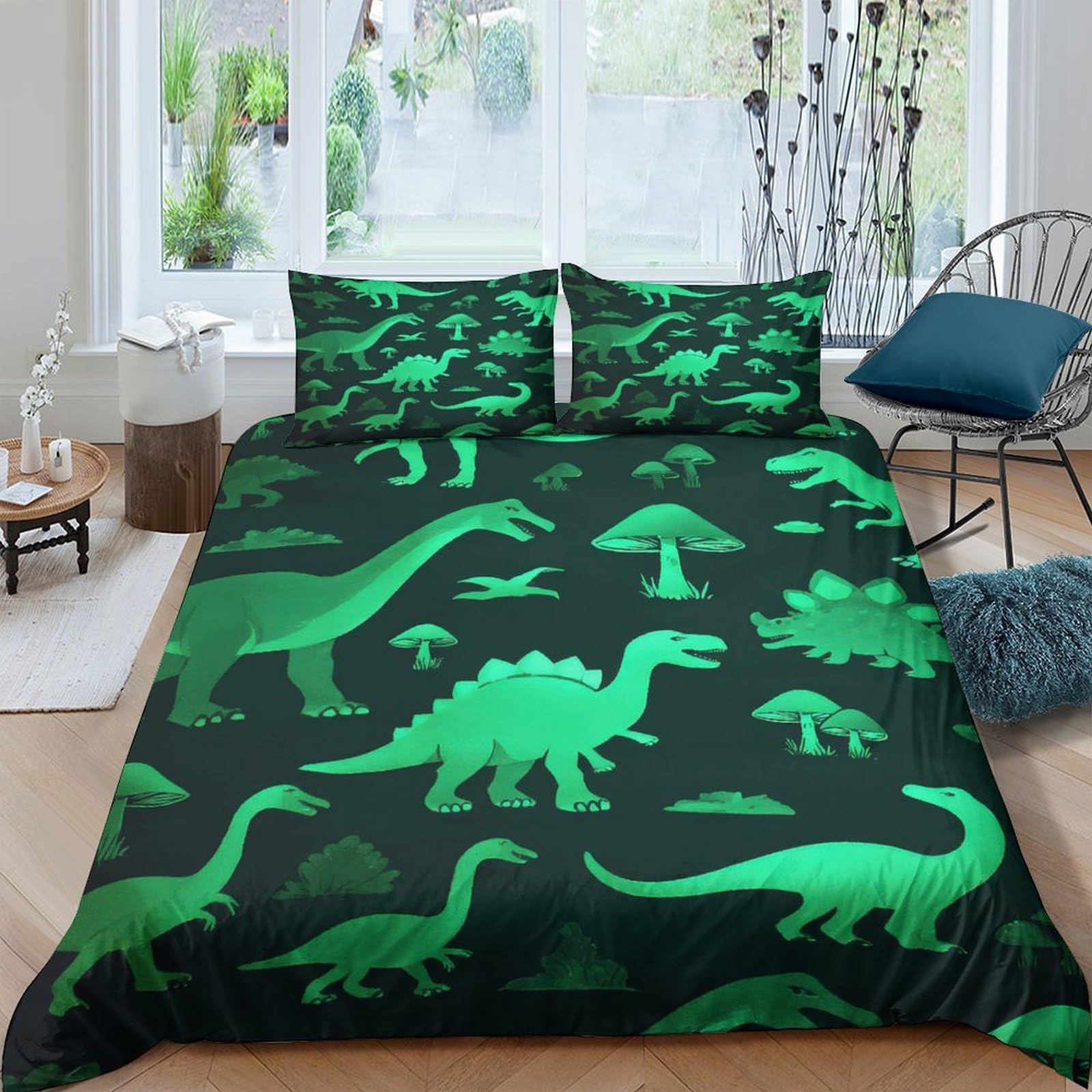 Housse de couette dinosaure parure de lit 140x200 microfibre 3D pour lit simple