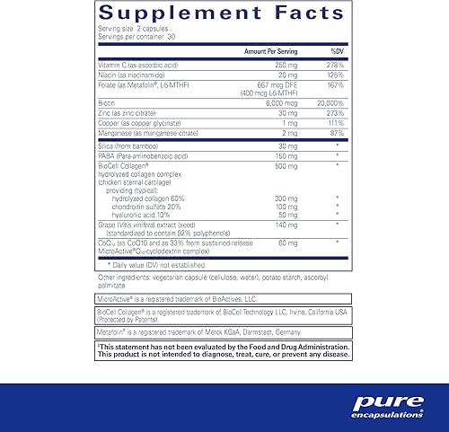 Miniatura 2 de Pure Encapsulations Pelopieluñas Ultra  Suplemento para colágeno antienvejecimiento queratina antioxidantes hidratación de la piel salud cabello y