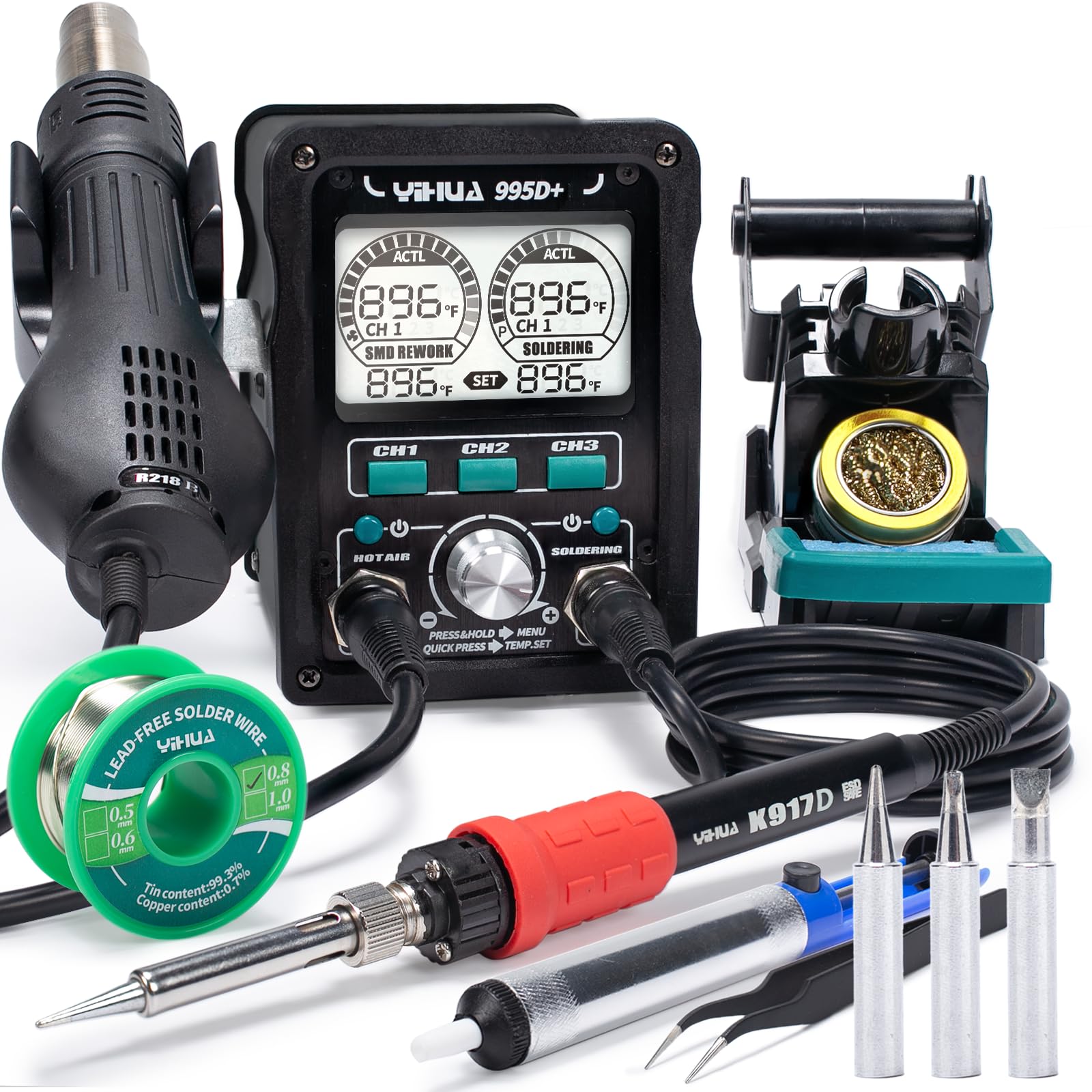 Estación de soldadura YIHUA 995D+ EVO con pantalla LCD para reparaciones de electrónica