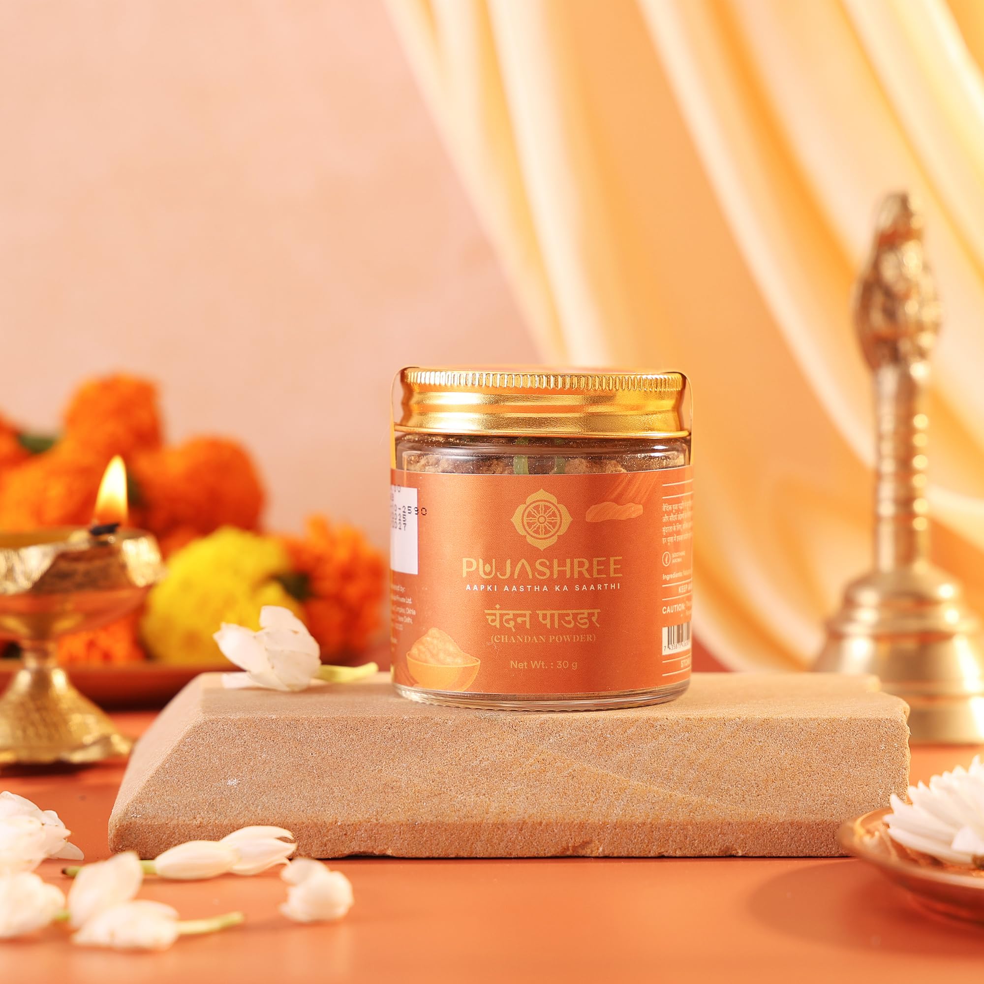 Pujashree Natural Chandan Powder, 100% Pure Sandalwood Powder, Puja-Grade Ritual & Tilak Samagri, Cooling, Sattvic Fragrance For Worship, Meditation & Daily Pooja, 30 Gm