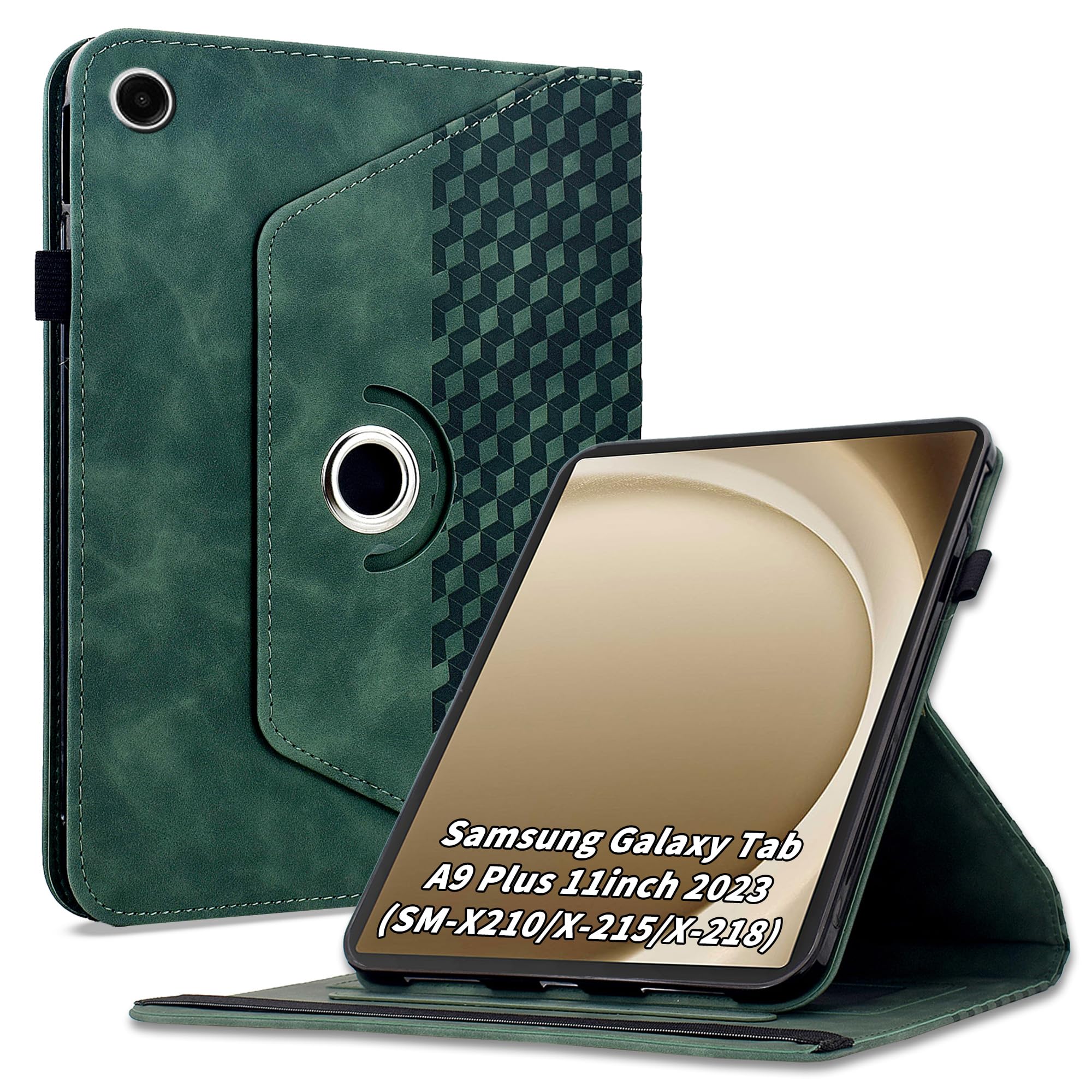 Vkooer 360 Drehbar Hülle Kompatibel mit Samsung Galaxy Tab A9+/A9 Plus 11 Zoll 2023 SM-X210/X216/X218, 90 Grad Drehbar Ständer Hülle, Auto Schlaf/Aufwach Schutzhülle für Galaxy Tab A9+ Tablet,Grün