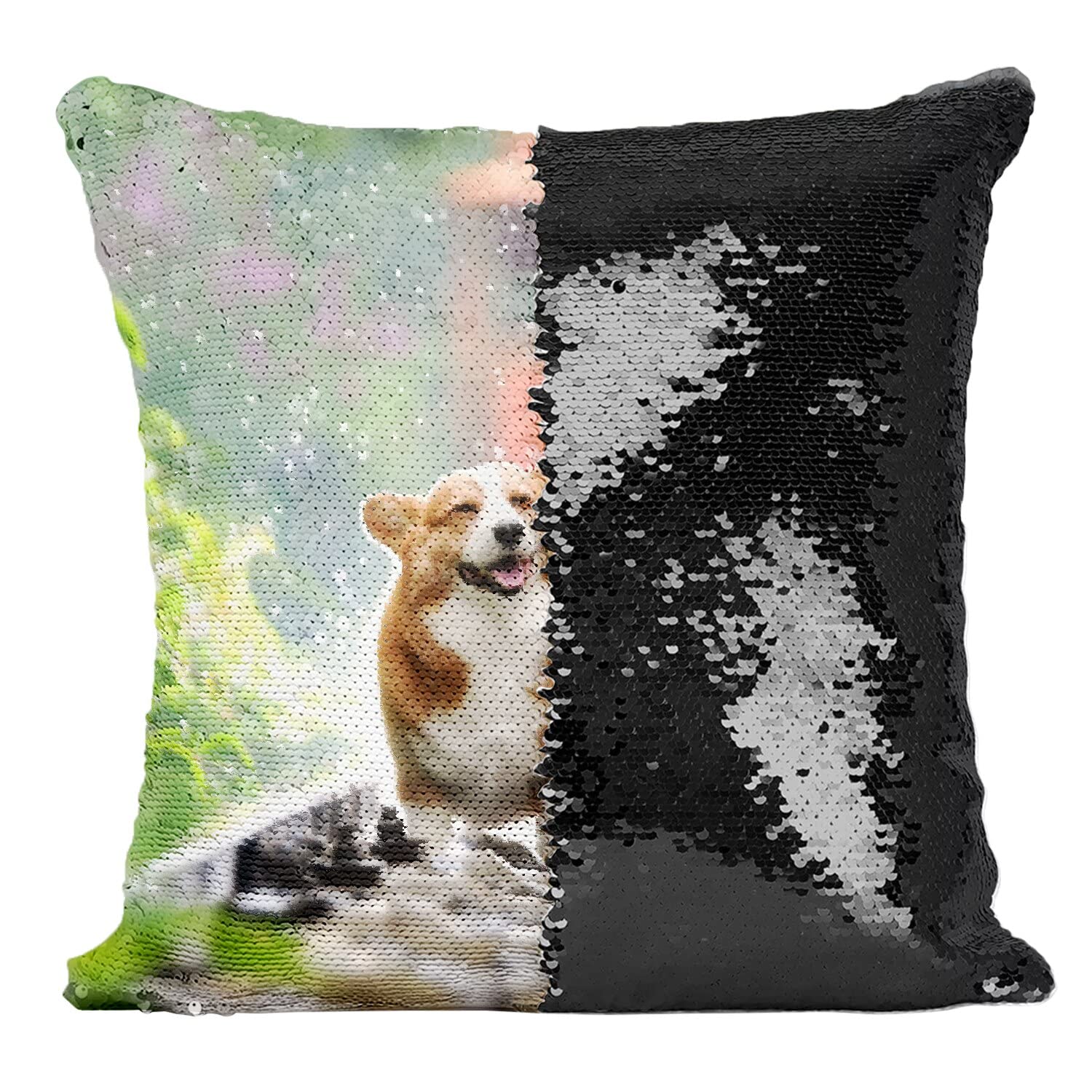 Coussin Paillettes Noir Welsh Corgi Idéal pour Salon et Chambre Enfant