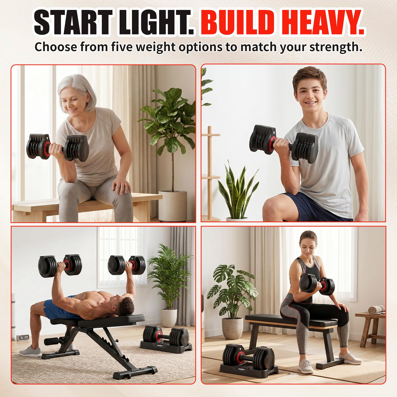 25lb Adjustable Dumbbell Set of 2, 5-in-1 Weights Dumbbell Set Pair | 1-Second Dial Weight Adjustment, Space-Saving Design with Storage Base, Weight Set For Home Gym Suit both Men and Women