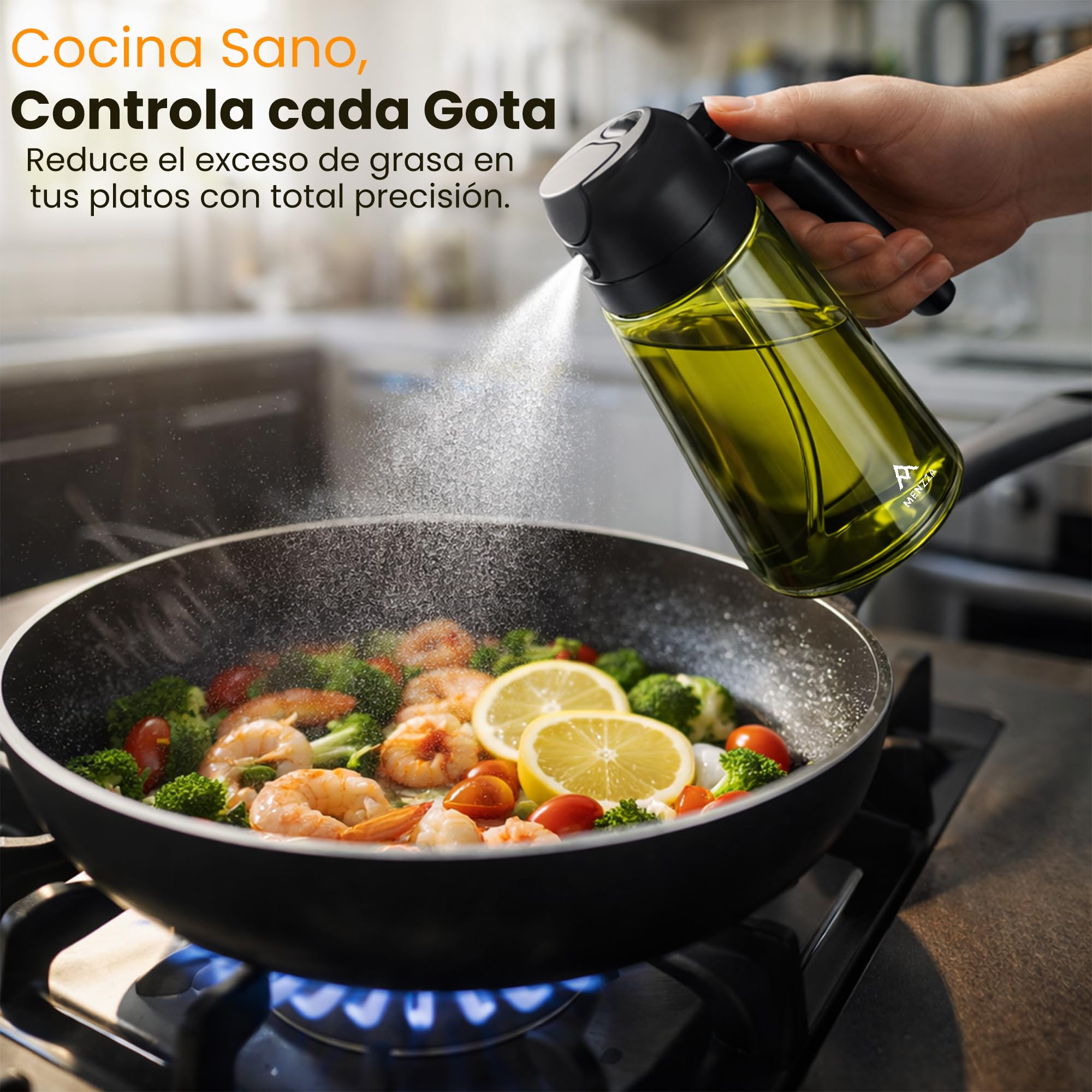 Kit Aceitera 480 ml 4 en 1 I Pulverizador de Aceite en Aerosol I Aparatos, Utensilios y Accesorios para Cocina o Freidora de Aire I Dispensador de óleo