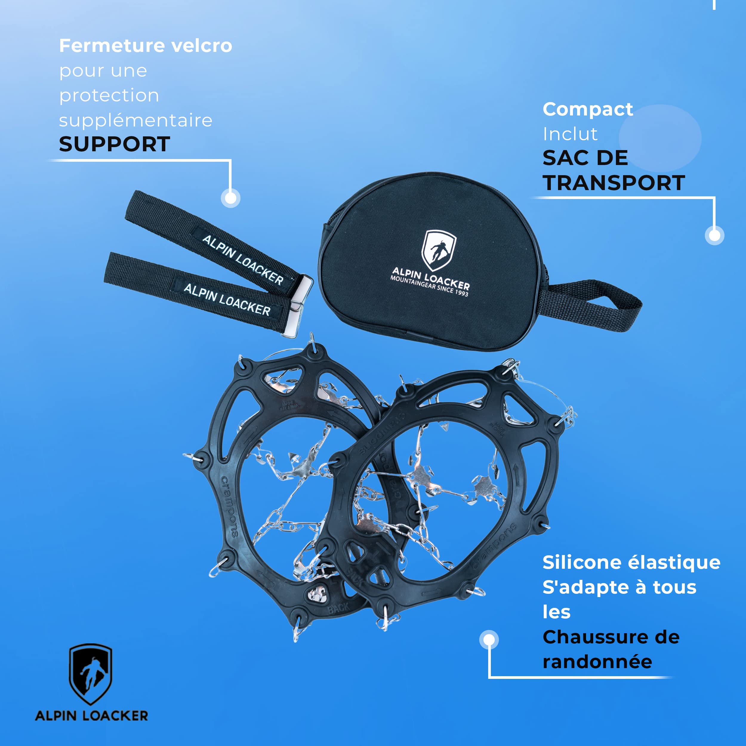 ALPIN LOACKER Chain Pro 18 Chaussures à Crampons avec chaînes à Neige en Acier Inoxydable de randonnée universels pour l'alpinisme