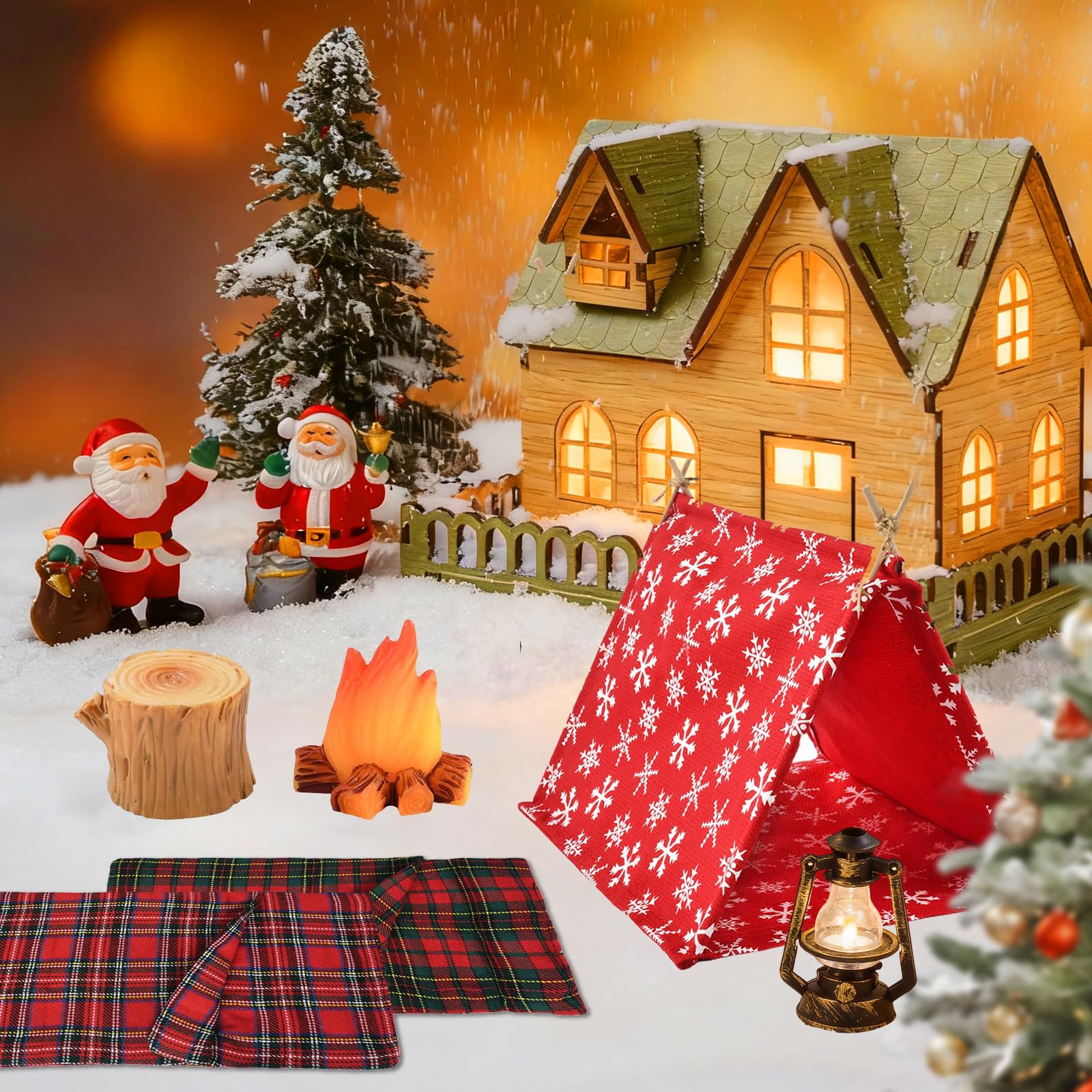 Set Accessori In Miniatura Per Casa Delle Bambole – Tema Natale Con Gnomo, Slitta, Falò E Legna – 11 Pezzi Per Scene In Scala 1:12 – Regalo Creativo Per Bambini E Collezionisti