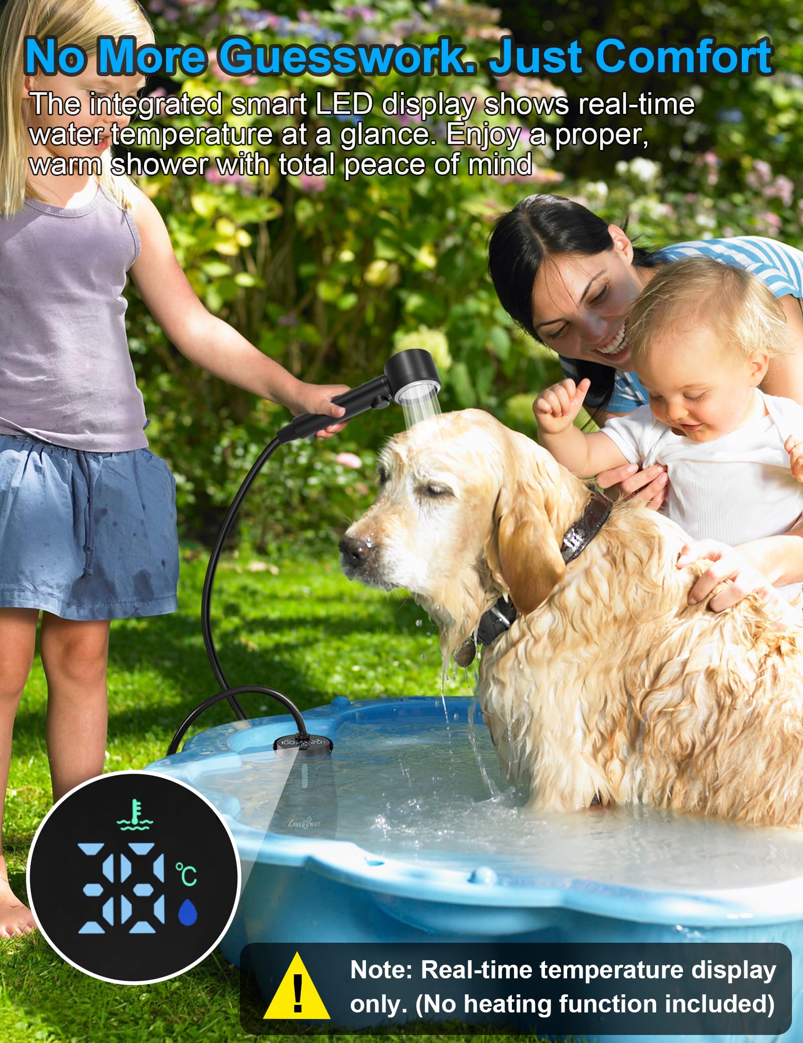 LIBERRWAY Camping Douche Portable Douches de Randonnée Voyage avec 3-Ans de Garantie pour la Batterie Rechargeable, Pommeau Douche Tuyau Pompe Douchette