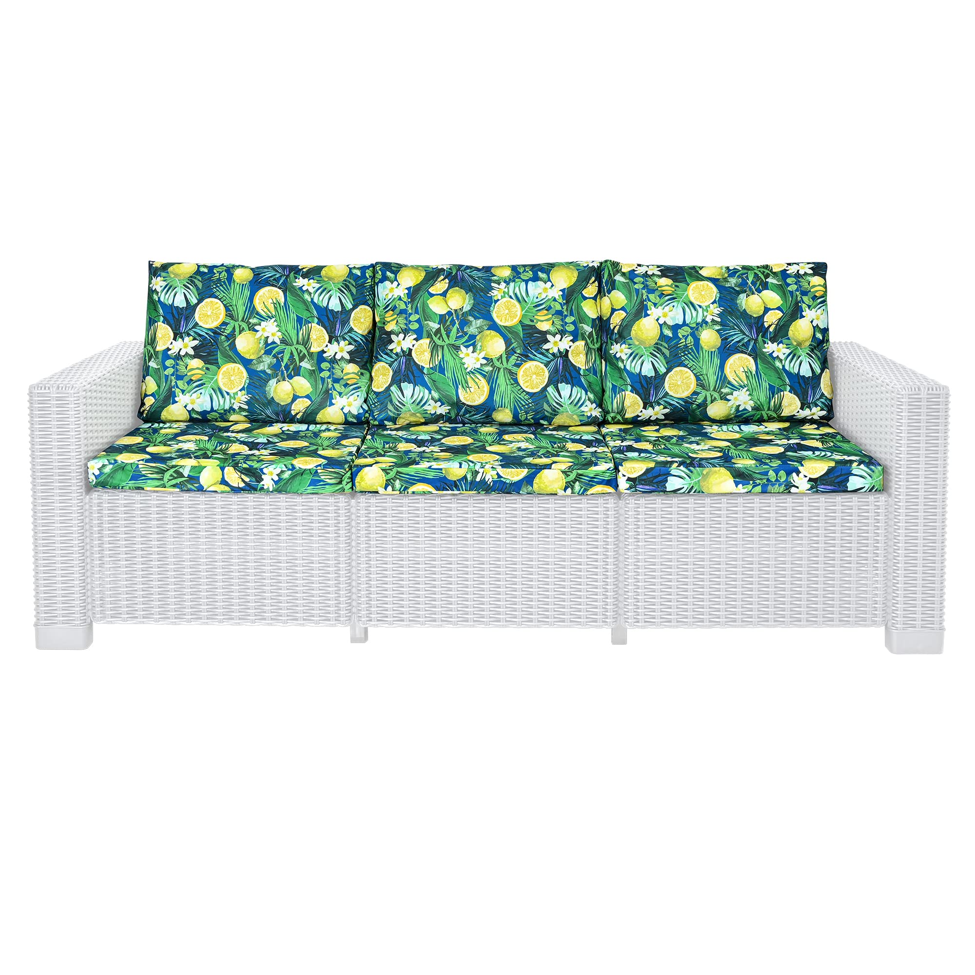 Waterproof Outdoor Seat Cushions Pad for Keter Allibert California - Comfy Set Cushion Pads For Patio Rattan Furniture - Removable Cover - Water Resistant Material, Foam - 6 Piece - Tropical Lemon