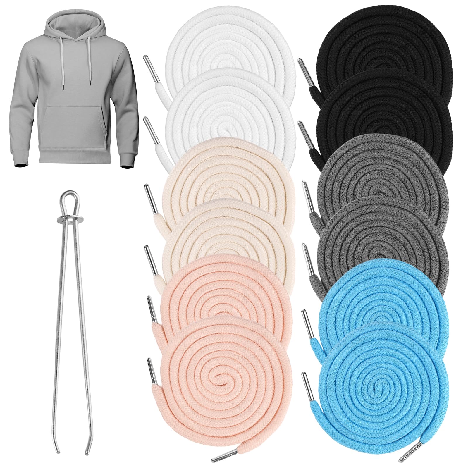 AOZUO Pack van 6 vervangende trekkoorden, 130 cm koord voor hoodie, koord voor joggingbroek met trekkoordinrijger, metalen vervangende koorden voor broeken, sweatshirts, jassen, jassen (zwart