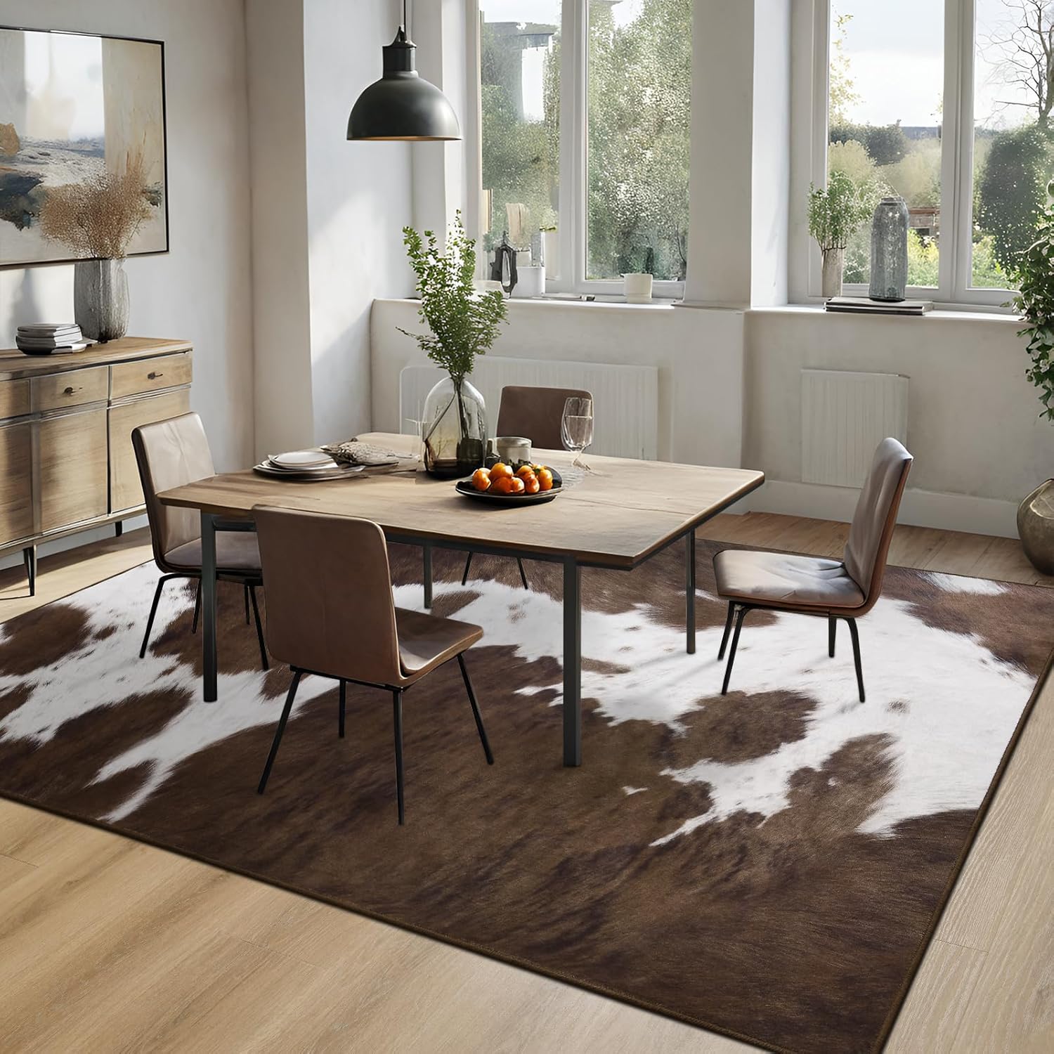 DweIke Washable Area Rugs for Living Room, 6x9 Large Soft Bedroom Rugs, Cowhide Print Non-Slip Animal Rug, Stain Resistant Throw Carpet for Office Nursery Dining Room Western Home Decor, Brown - Image 4