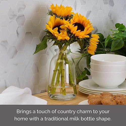 Miniatura 3 de Elements Jarrón de vidrio para botella de leche, para uso con flores secas o sintéticas y vegetación, 6.7 x 6.7 x 9.4 pulgadas, transparente