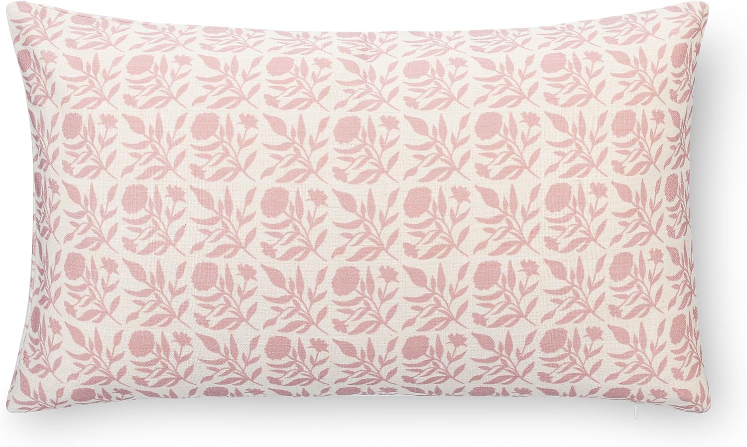 Crumbs Home Modern Farmhouse California Casual Indoor Outdoor Lumbar Pillow Cover, 12"x20" Water Repellent for Patio, Backyard, Couch, Poolside, Dark Rose Print Floral and Leaves Geometric
