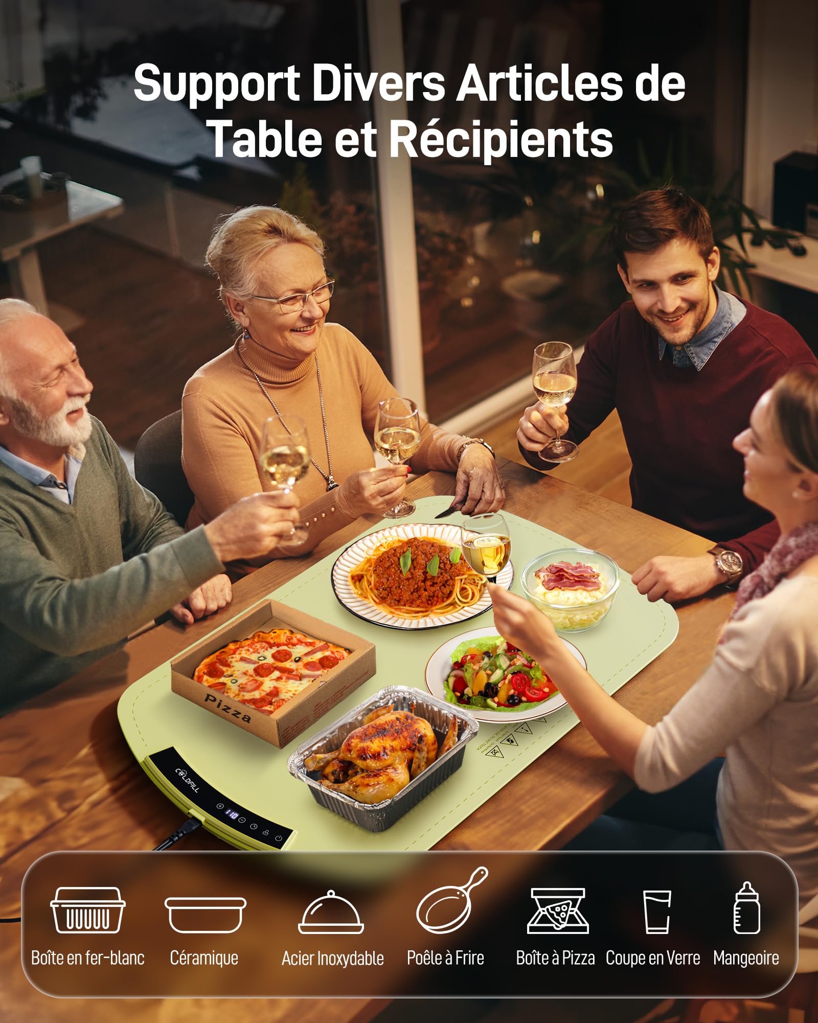 Chauffe Plat Electrique - Garde Les Aliments au Chaud pour Les Buffets et Les Fêtes, 8 Niveaux de réglage de la température, Chauffage Rapide, pour dîners en Famille et fêtes, 60x40x2.5cm