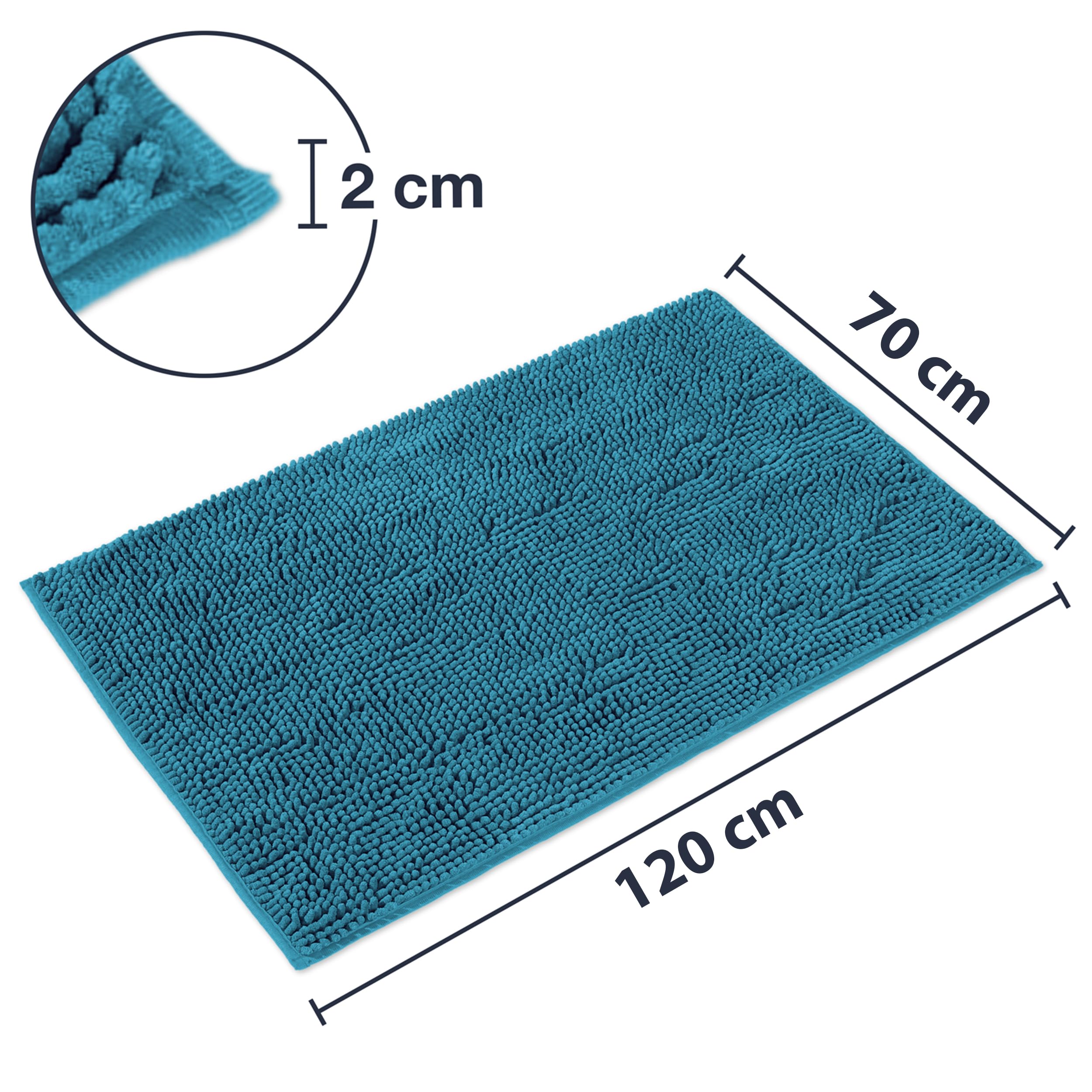 WohnDirect Juego de 2 alfombrillas de baño, color petróleo, 70 x 120 cm, antideslizantes y lavables, color azul petróleo