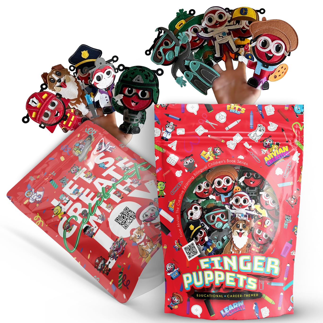 Ahvian The Creative: Finger Puppets Career-Themed (Set 12pcs) Militar, Firefighter, Policeman, Sports, Astronaut, Doctor, Diving, Artist... Aussie Dog. Educational Montessori Method Kids & Teachers