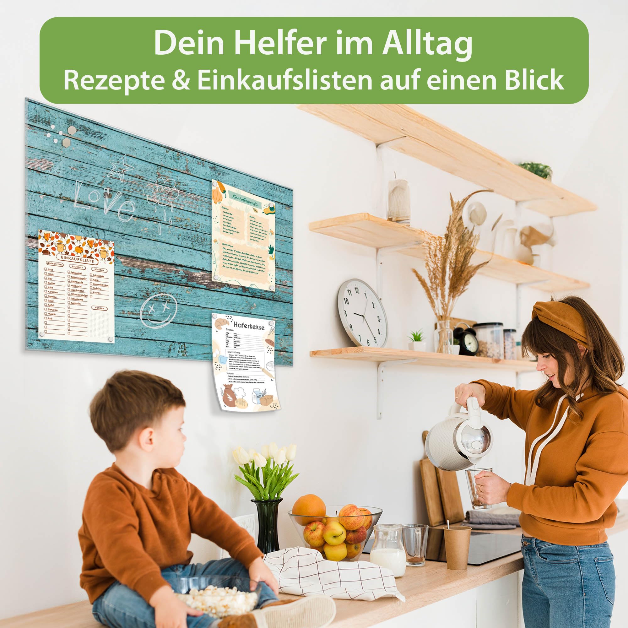 banjado Glas-Magnettafel in 60x40cm für Notizen in Holzoptik