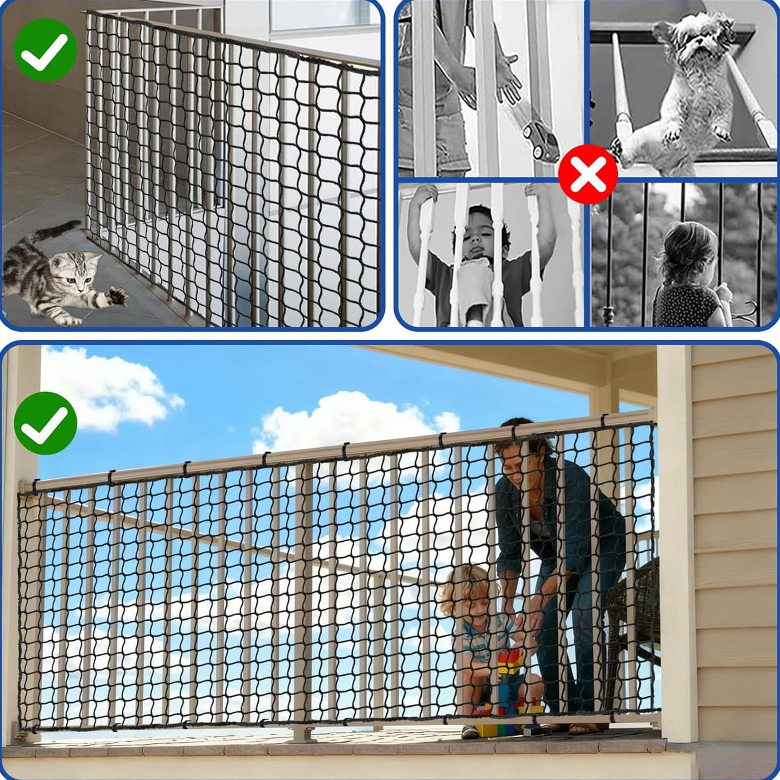 Red de protección para balcones, protección contra caídas y barrera de protección | Red deportiva para niños, protección para mascotas, balcón, barandilla, escalera, parque infantil, deportes, golf