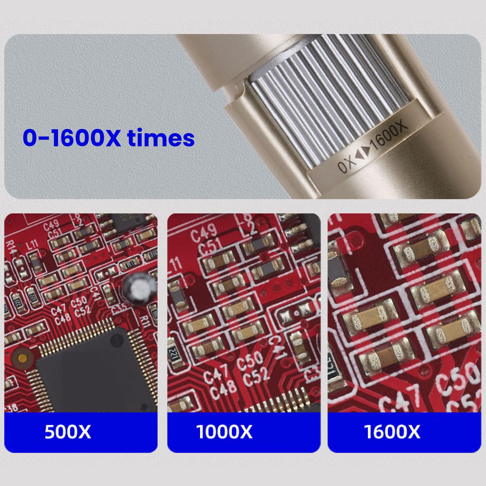 Microscopio Digitale Wireless, Ingrandimento 0-1600X | Microscopio portatile palmare, dotato di 8 luci LED regolabili, si collega a smartphone e tablet