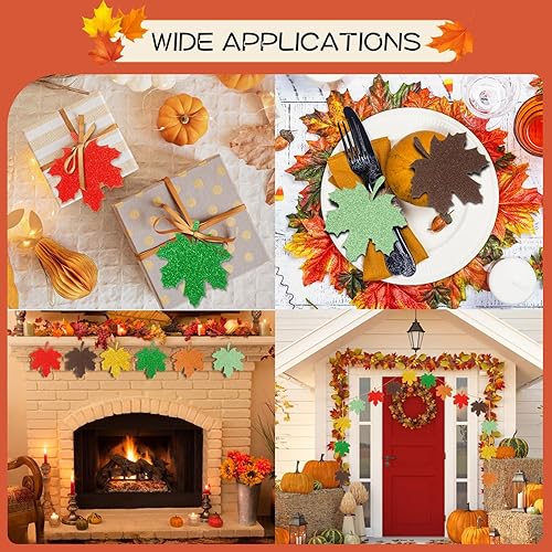 Miniatura 6 de 120 piezas de hojas de arce otoñales con purpurina, hojas de arce, hojas de arce, decoración de tablero de anuncios de una sola cara con purpurina