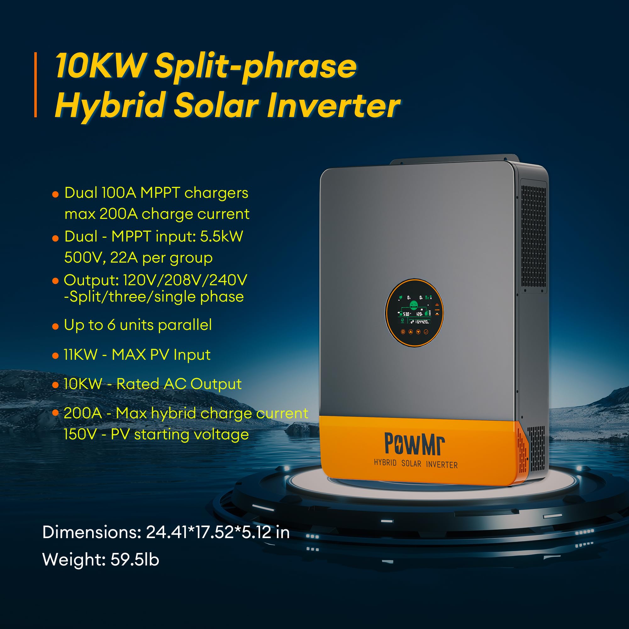 Inverter solare ibrido da 10000 W, inverter split/monofase da 48 V a 110/240 Vac, 10 KW con controller MPPT da 200 A, ingresso fotovoltaico massimo 11 KW, 500 VCC, per acido al piombo da 48 V, Li