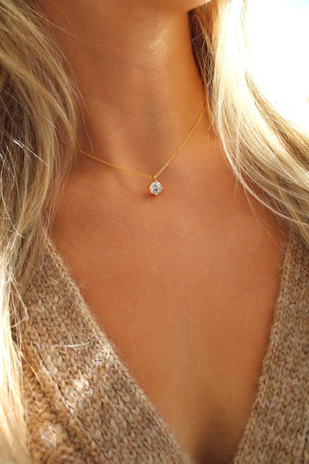 Dainty Gold Necklace for Women – 18K Gold Plated Chain with White Zircon Pendant – Adjustable & Hypoallergenic Non-Tarnish Jewelry – Elegant Minimalist Gift for Her - Image 4