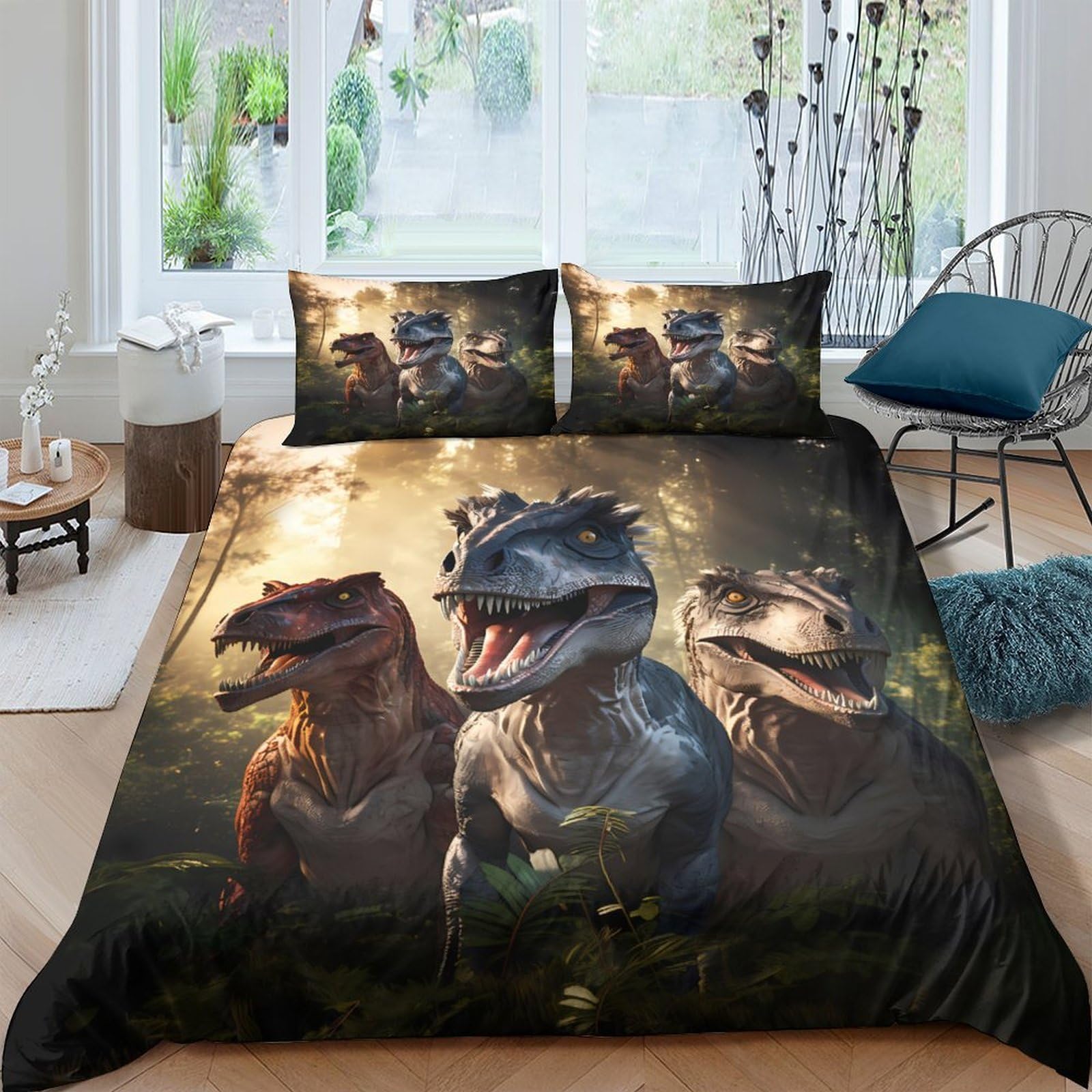 Ctjqhvkz Style-2 3D Printed Dinosaur Forest Fitted Sheet Microfiber Soft Breathable Jurassic Bed Cover For Bedroom Guest Room Decor Single（135X200cm）