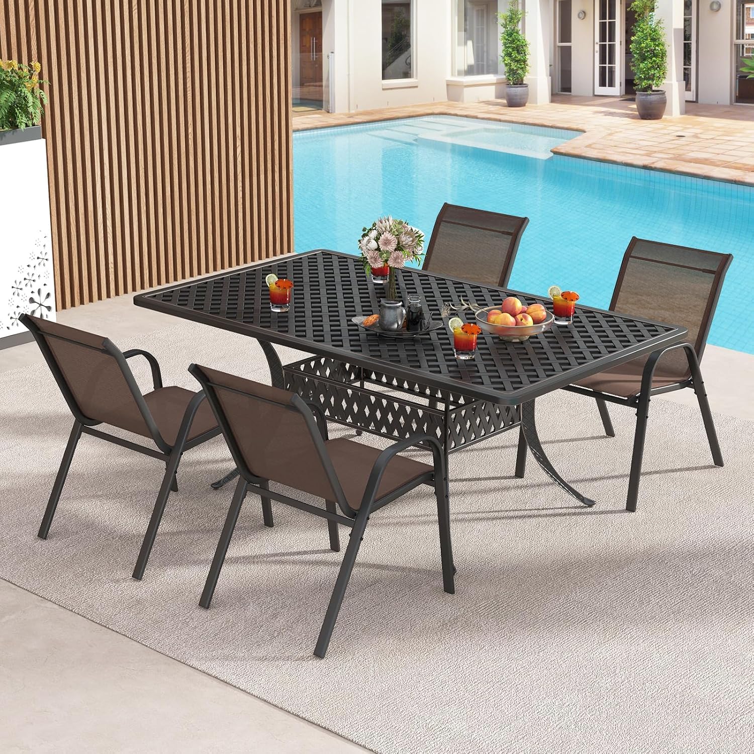 FANTASK Juego de 4 sillas de jardín apilables de textileno y Estructura de Metal, sillas apilables de hasta 150 kg, sillas de terraza con reposabrazos, sillas de balcón para balcón, jardín, terrazas