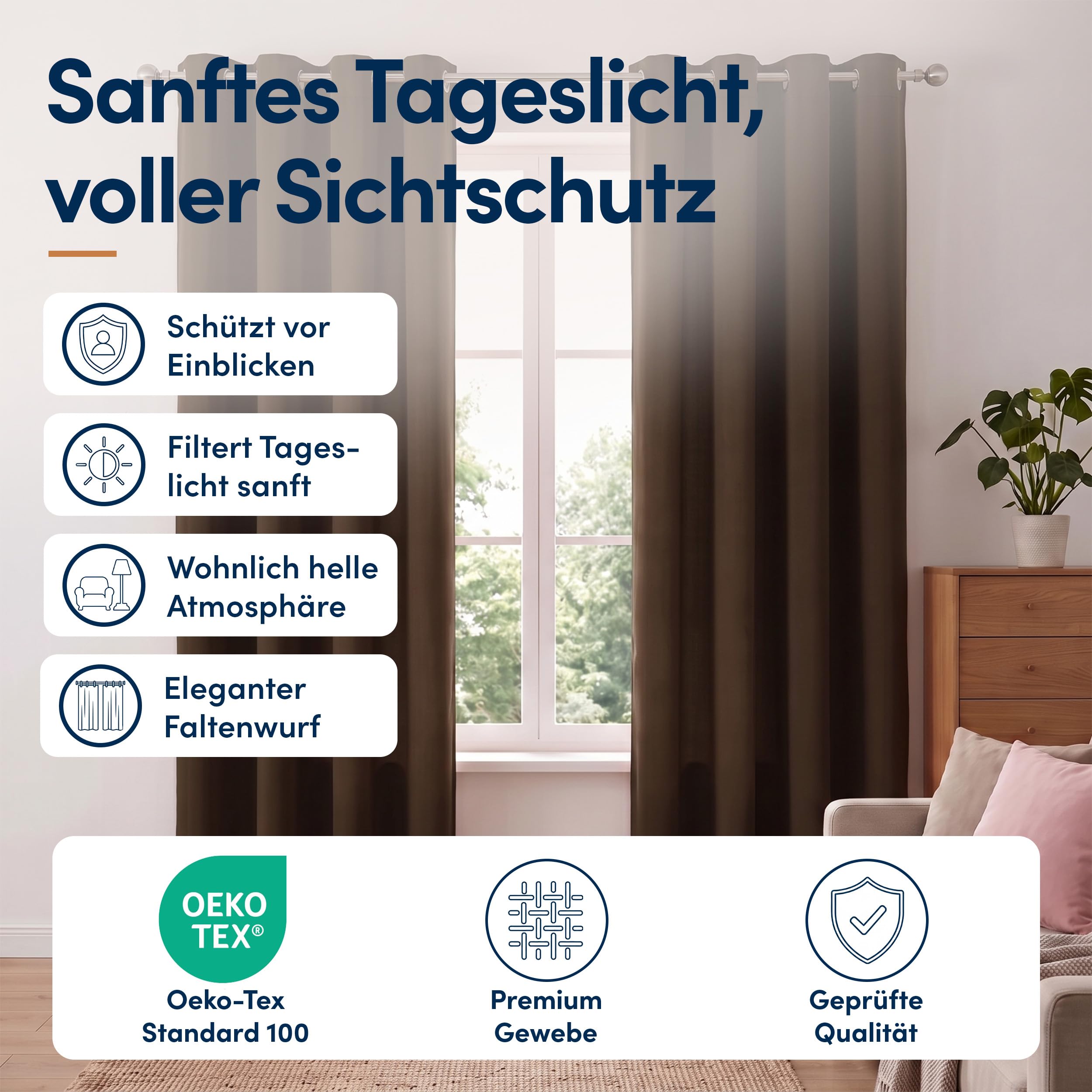 Gardine mit Ösen blickdicht - Vorhang Braun H245 x B300 cm - 1 Stück