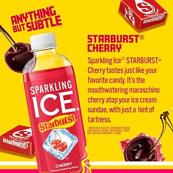 Sparkling Ice STARBURST Cherry, Zero Sugar Flavored Sparkling Water, with Vitamins and Antioxidants, Low Calorie Beverage, 17 fl oz Bottles (Pack of 12)