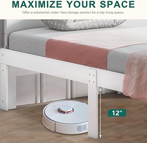 Miniatura 12 de Dolonm Marco de cama individual para niños con banco de estribo, gris, madera de pino, estilo moderno, no necesita somier