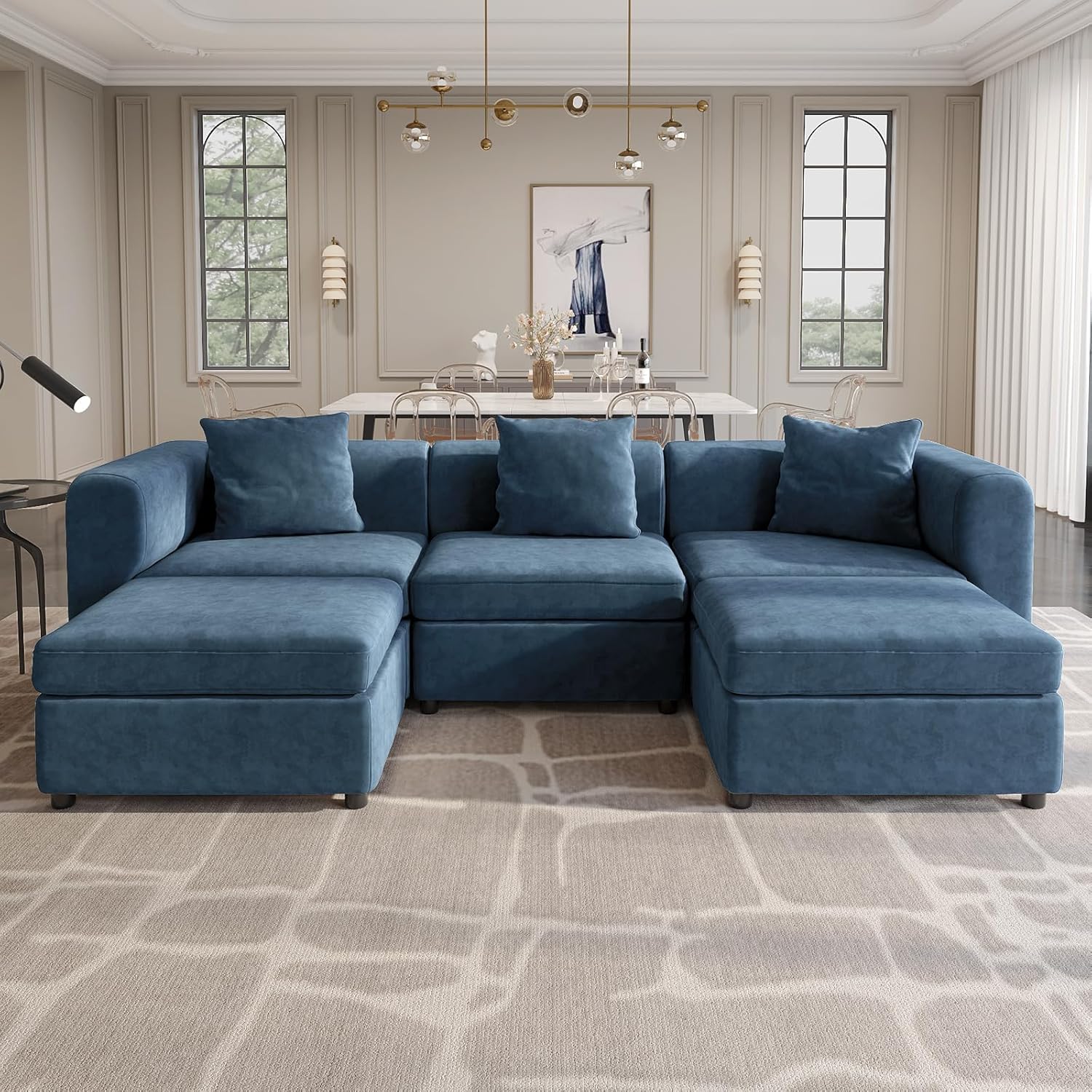 Amazon｜QEZEOMカウチソファー 5人掛け、ソファー 収納付き、ソファー 大型、リビングルームソファ、ベージュソファ、おしゃれなリビン