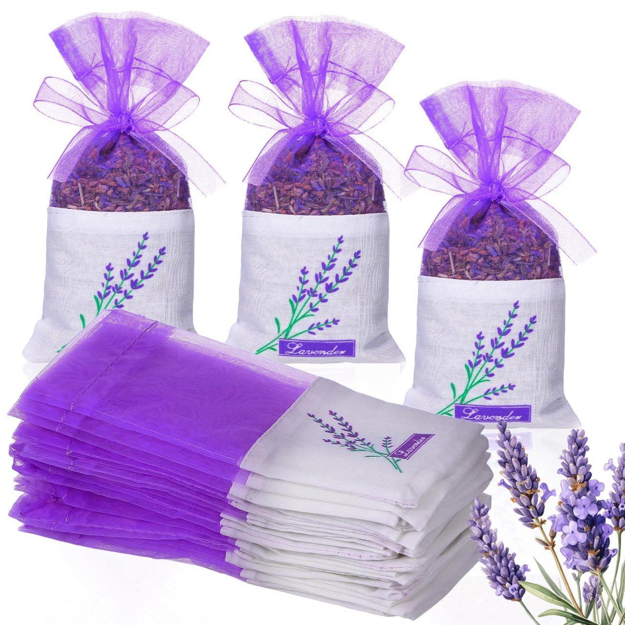 Sosoport 25Pcs Floral Printed Lavender Sachet Bags Empty Refillable Scent Sachets for Wardrobe Drawers Jewellery Tea or Spice Storage Gift Wrapping 15.50 X 7.20 Cm