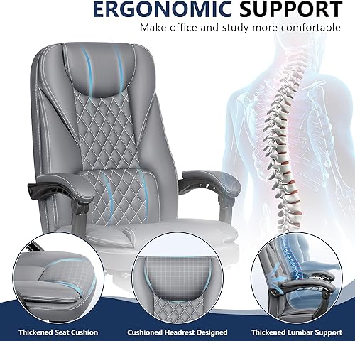 Miniatura 4 de Guessky Silla de oficina ejecutiva, silla de oficina reclinable de cuero grande y alta con reposapiés, respaldo alto, silla de escritorio de oficina