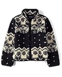 Girls,Cozy Sherpa Full-Zip Jacket,Black Fairisle,Large
