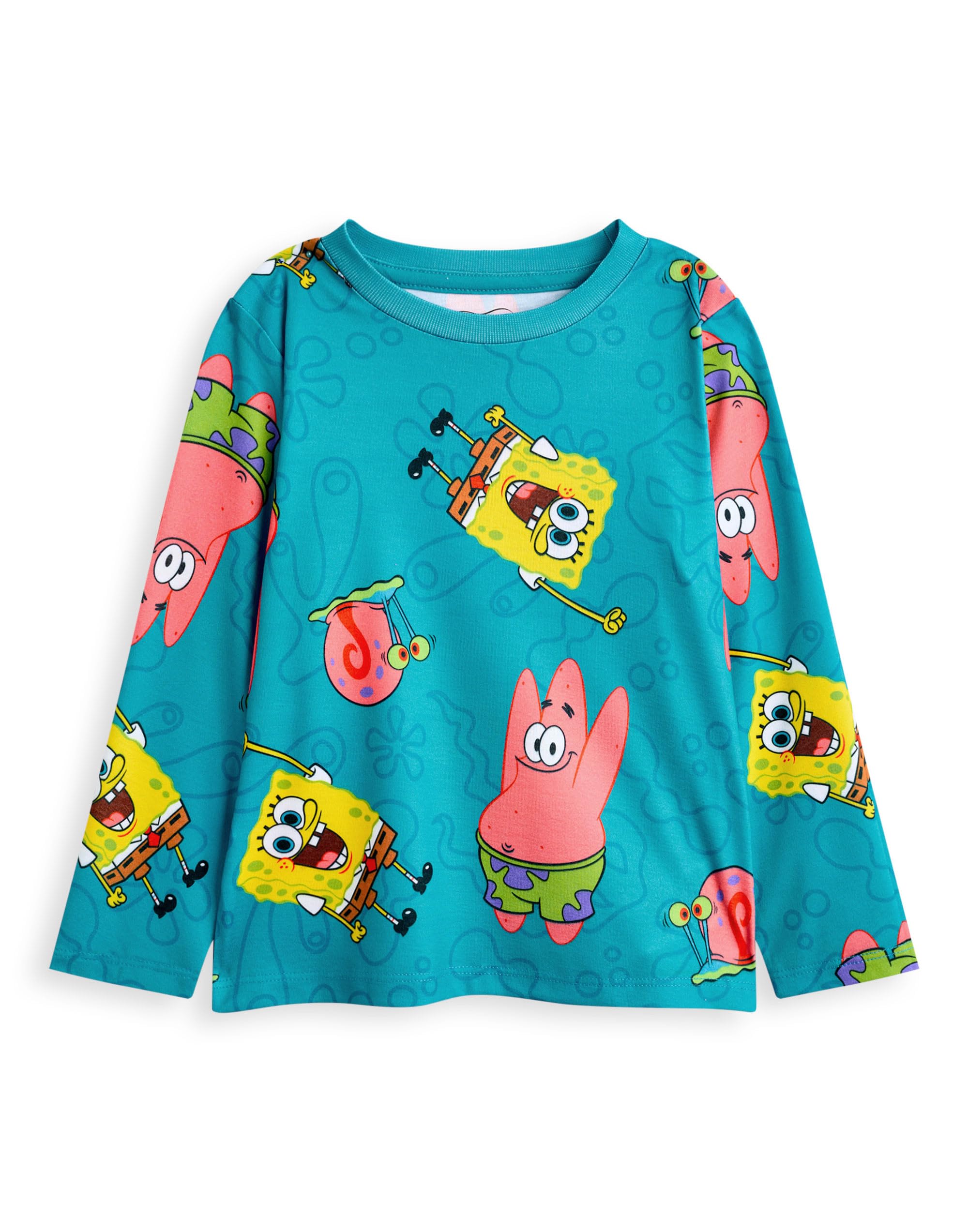 SPONGEBOB SQUAREPANTS Conjunto de Pijama para niños, Paquete de 2 | Camiseta de Manga Larga con gráfico de Personaje en Amarillo y Azul para niño y Pantalones de Pijama de Pernera Larga