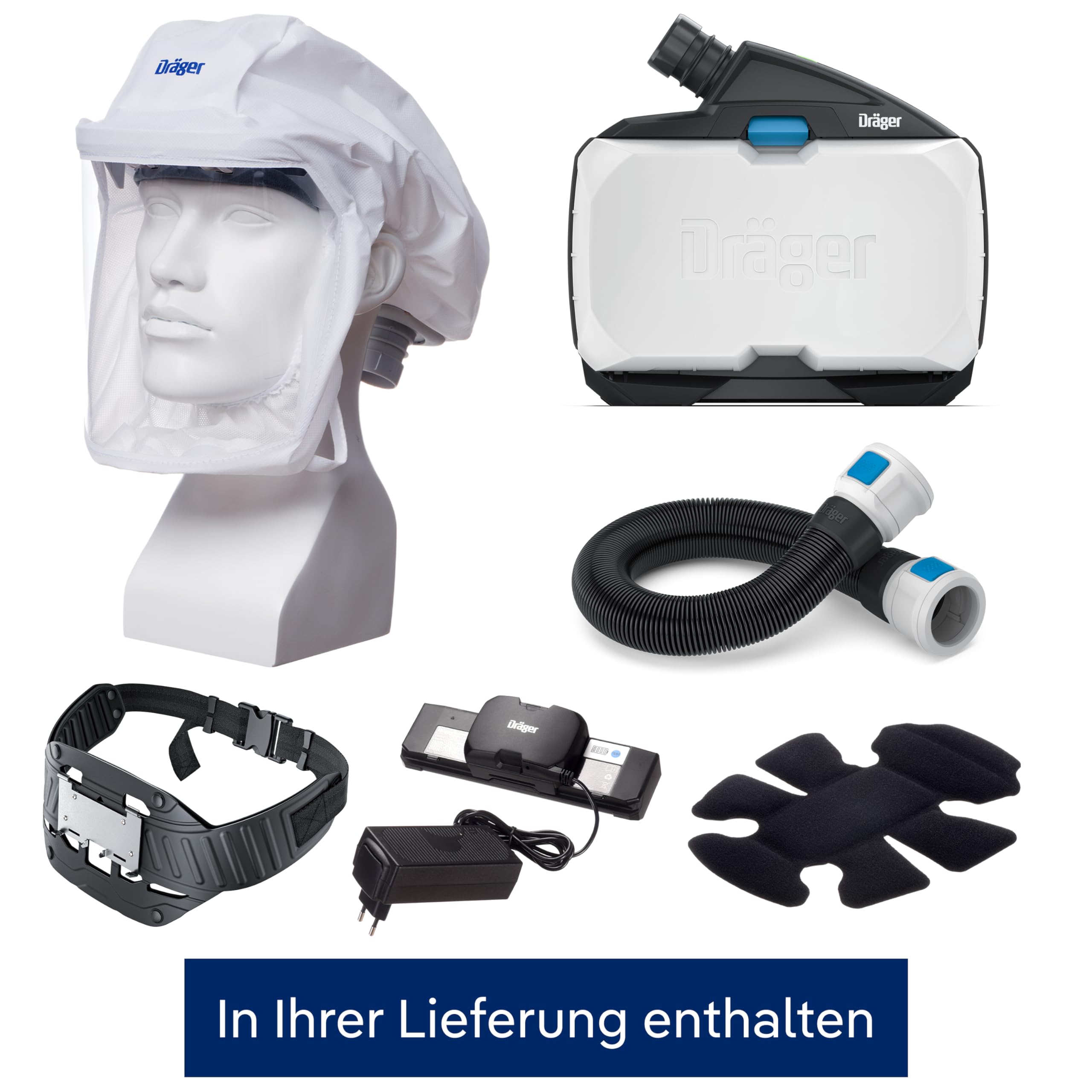 Dräger X-plore 8500 Atemschutz-Set - Größe L/XL - PAPR - NIOSH-geprüft | Hochleistungs-Lithium-Ionen-Akku - flexibler Atemschlauch - ohne Filter