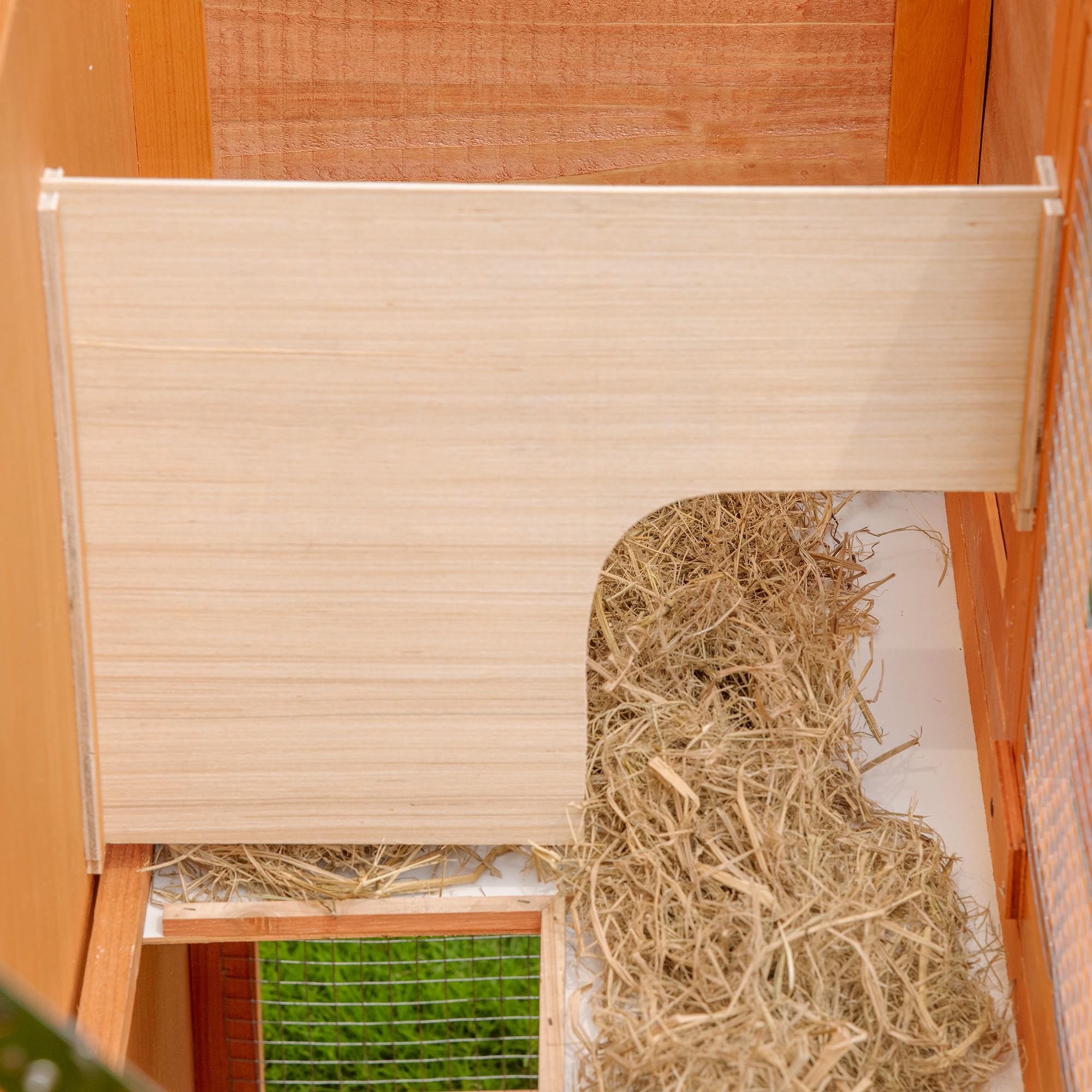 PawHut Conejera de Madera Exterior de 2 Niveles, Jaula para Conejos con Techo de Asfalto Abatible, Puertas, Rampa y 2 Bandejas Extraíbles, 120x48x100 cm, Madera Natural