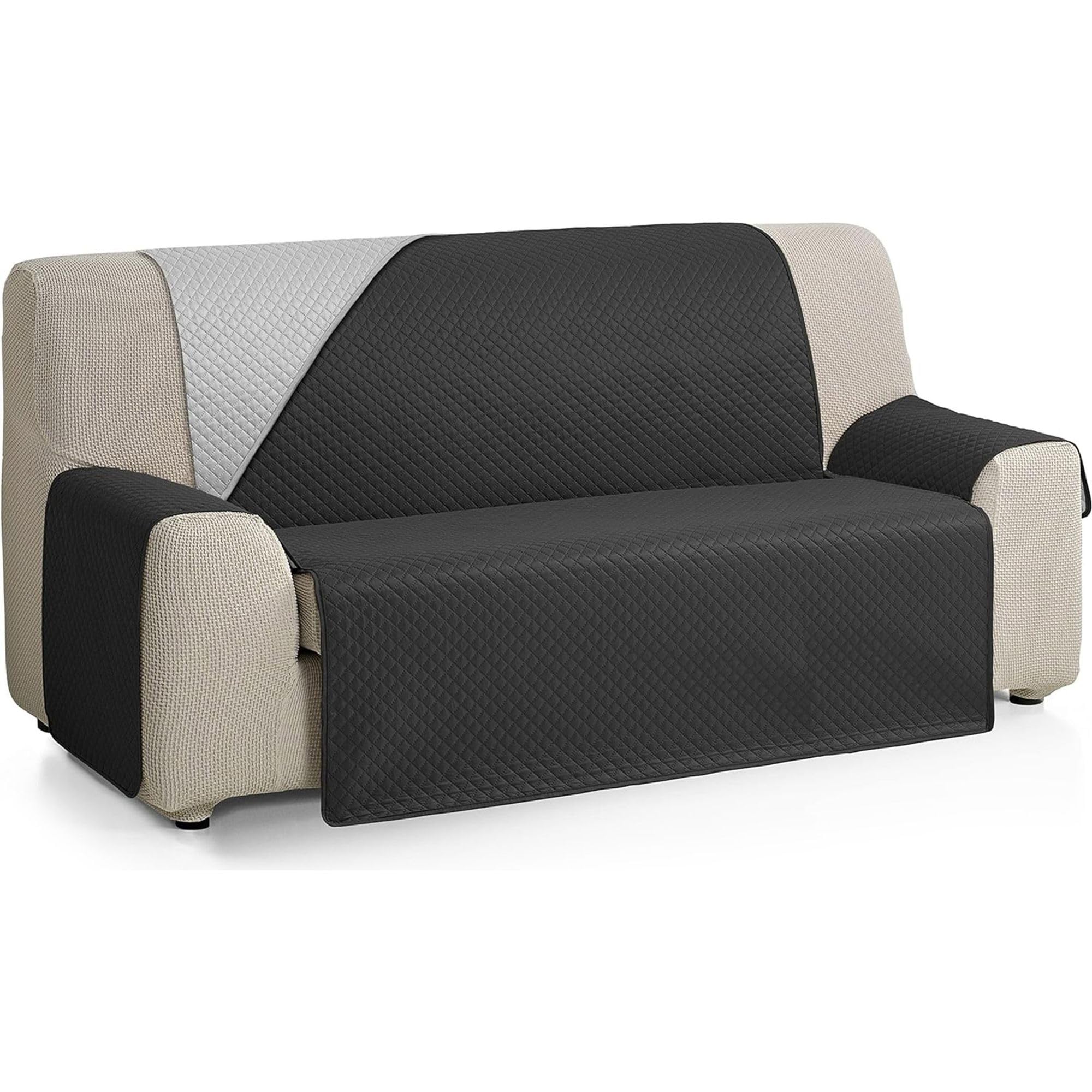 ECOMMERC3 Sofaüberwurf für 3-Sitzer, XL, extra weich, Verstellbarer Sofabezug mit Polsterung, Grau/Schwarz, Reversbile