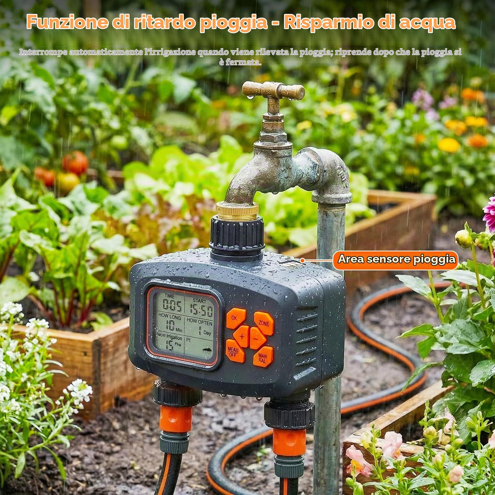Centralina Irrigazione 2 Vie, Timer Irrigazione Automatico, Ritardo Pioggia | Programmatore Irrigazione, Temporizzatore Irrigazione Impermeabile IP66 Controllo dell'Irrigazione per Giardini,Prati e Patii