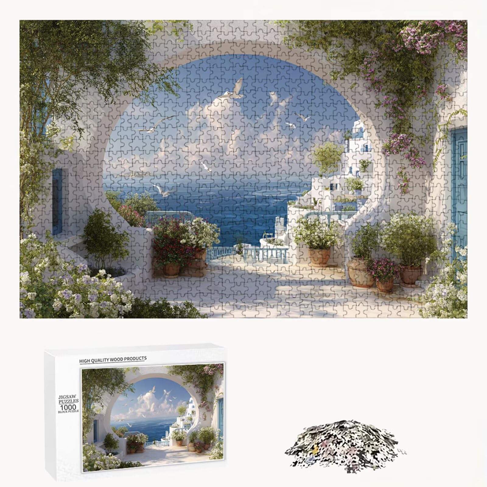 5000 Pezzi Puzzle Adulti - Oceano & Piccola città - Fabbricazione in Legno Robusto (Forma Classica) - Decorazione Murale con Poster - Prodotto Riservato ad Adulti e 14 Anni in Su (181x105cm) P3#422