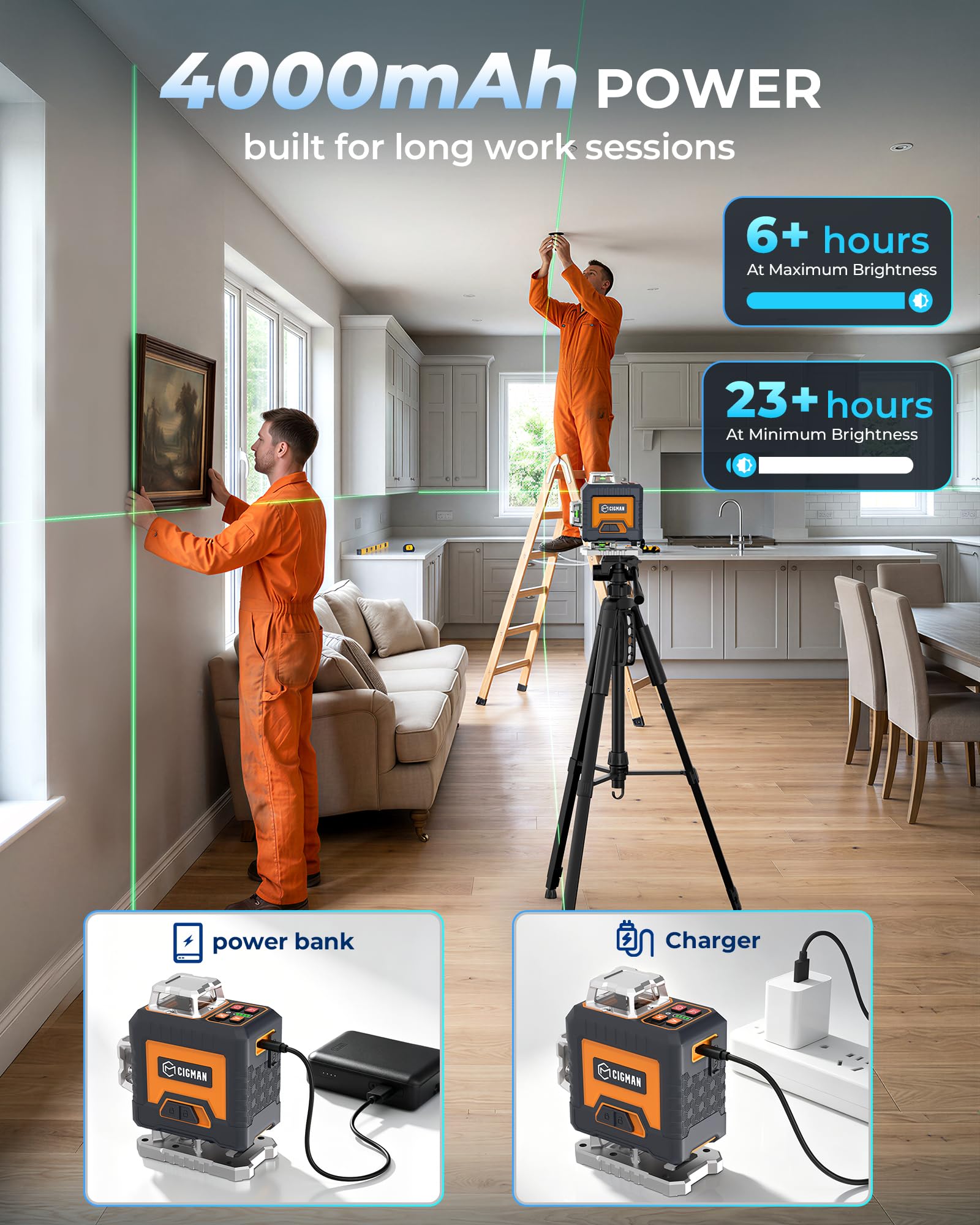 CIGMAN Laser Level - 4x 360° Self Leveling -6 CIGMAN Laser Level - 4x 360° Self Leveling -6