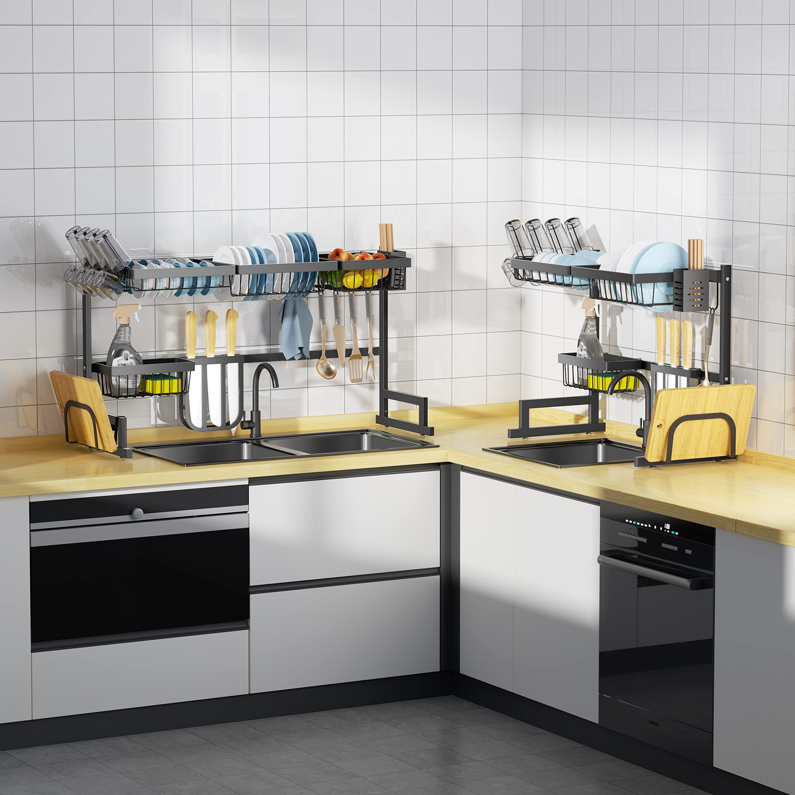 Luchs - Escurreplatos de acero inoxidable, soporte para platos, bandeja para cubiertos, escurreplatos para el fregadero de la cocina, estante para platos, organizador multifuncional para la cocina 65