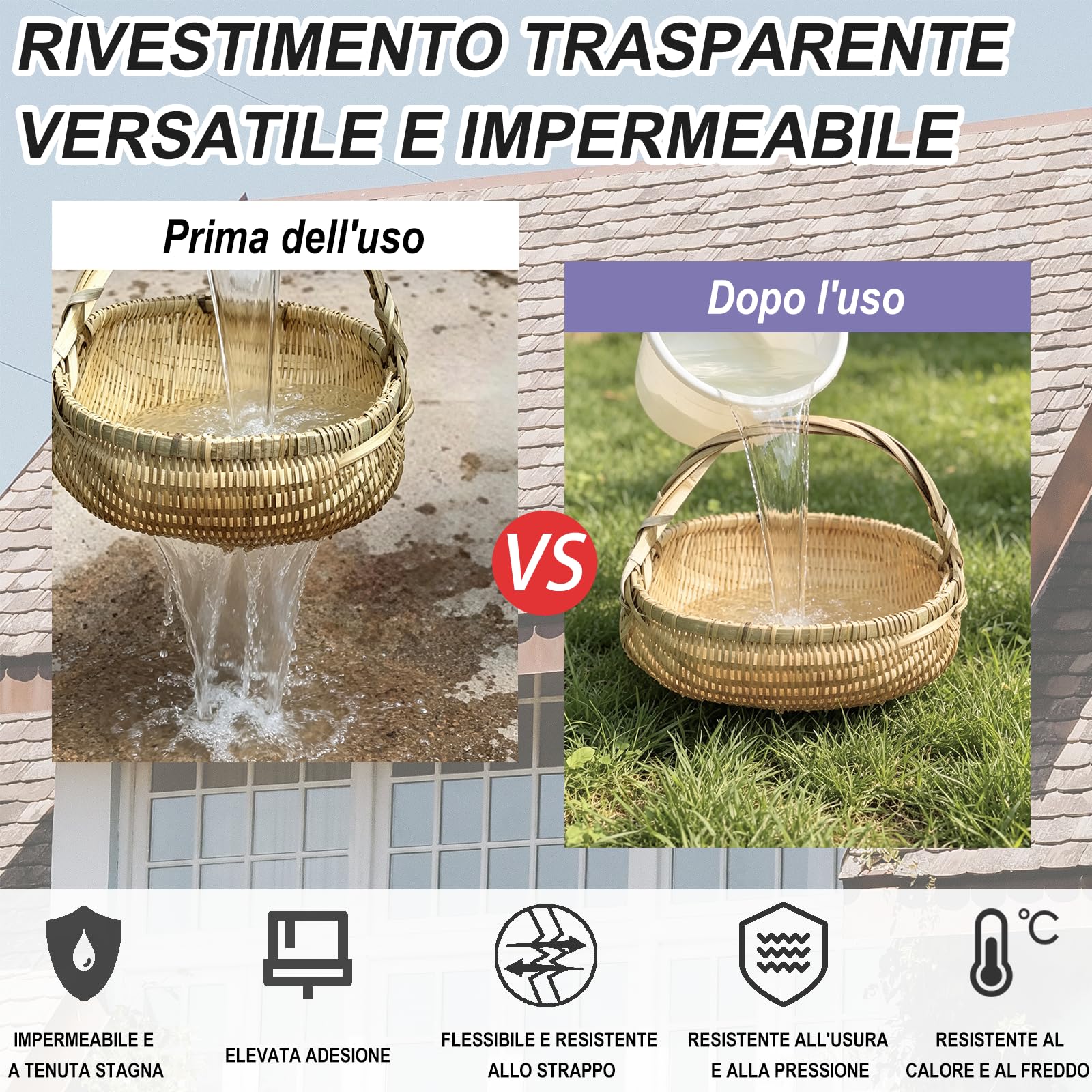 Sigillante Impermeabile Trasparente 2KG, Impermeabilizzante Trasparente per Terrazzi Balconi Tetto Pareti Legno Metallo Cemento, Guaina Liquida Trasparente per Perdite Crepe e Umidità