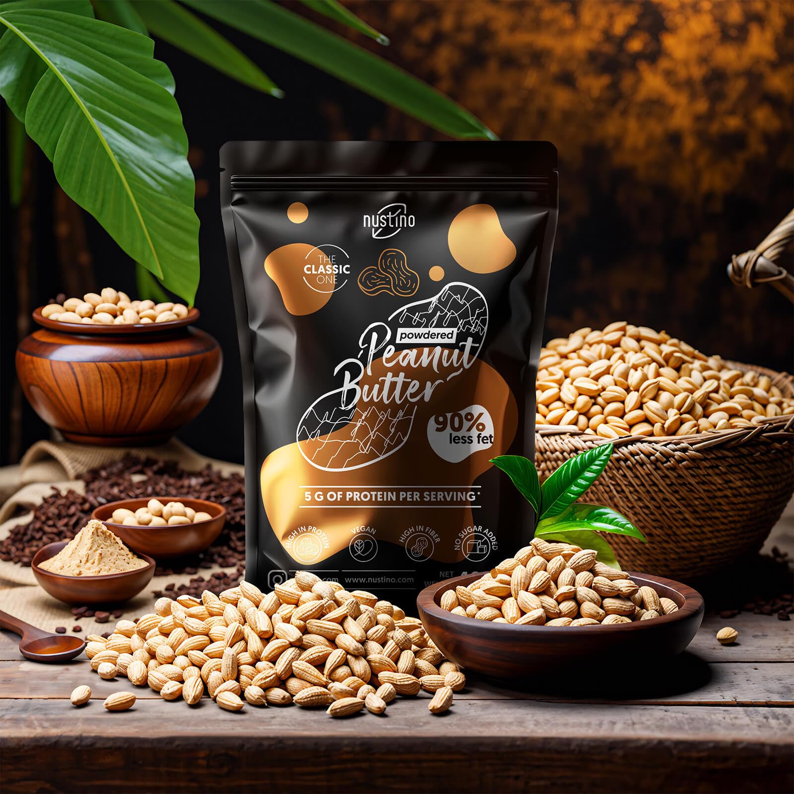 Nustino Burro di Arachidi in Polvere Classic 400g - Sgrassato e a Basso Contenuto Calorico, Con Sale, Niente zucchero, Snack Proteico e Gustoso