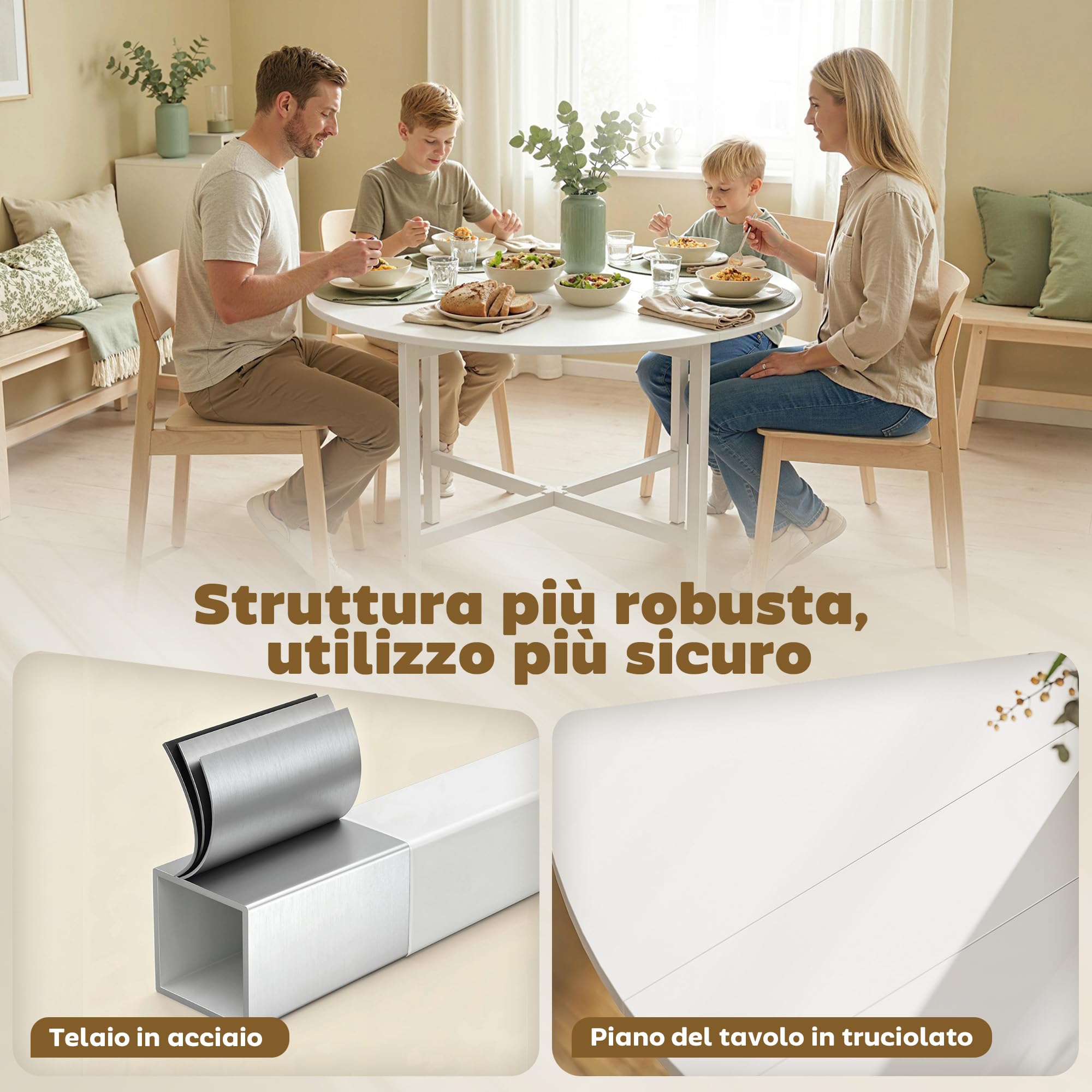 HOMCOM Tavolo da Pranzo Rotondo Pieghevole per 2-4 Persone, Ø80 cm Tavolo Cucina a Ribalta con Gambe a X in Acciaio, Salvaspazio per Soggiorno Sala da Pranzo, Bianco